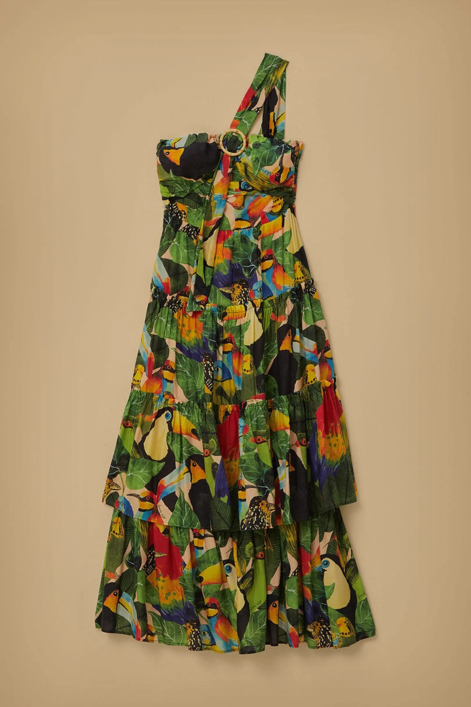 FARM Rio BIRD LEAVES SAND ONE SHOULDER MAXI DRESS Fashion