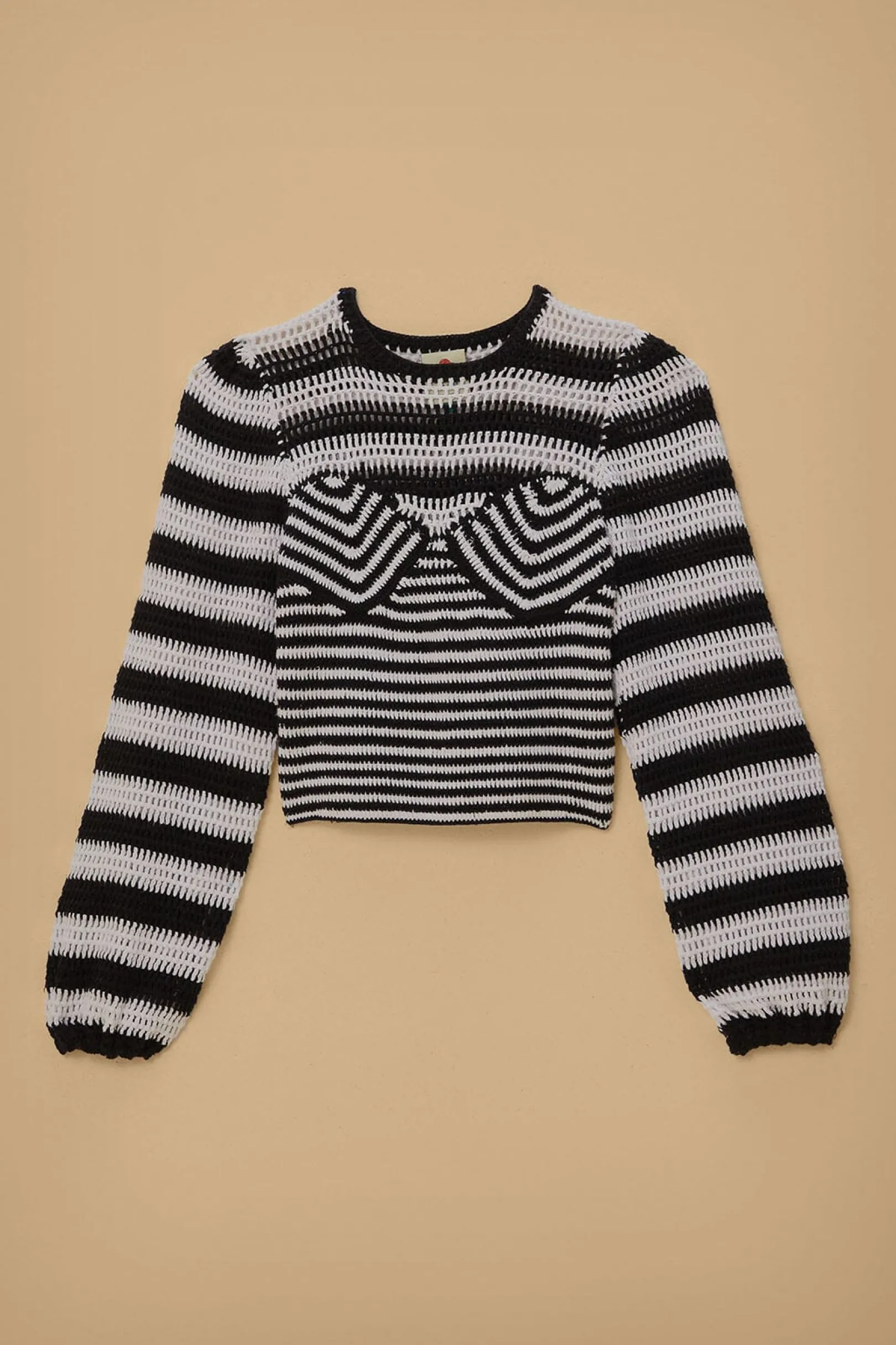 FARM Rio BLACK AND WHITE STRIPES CROCHET BLOUSE New