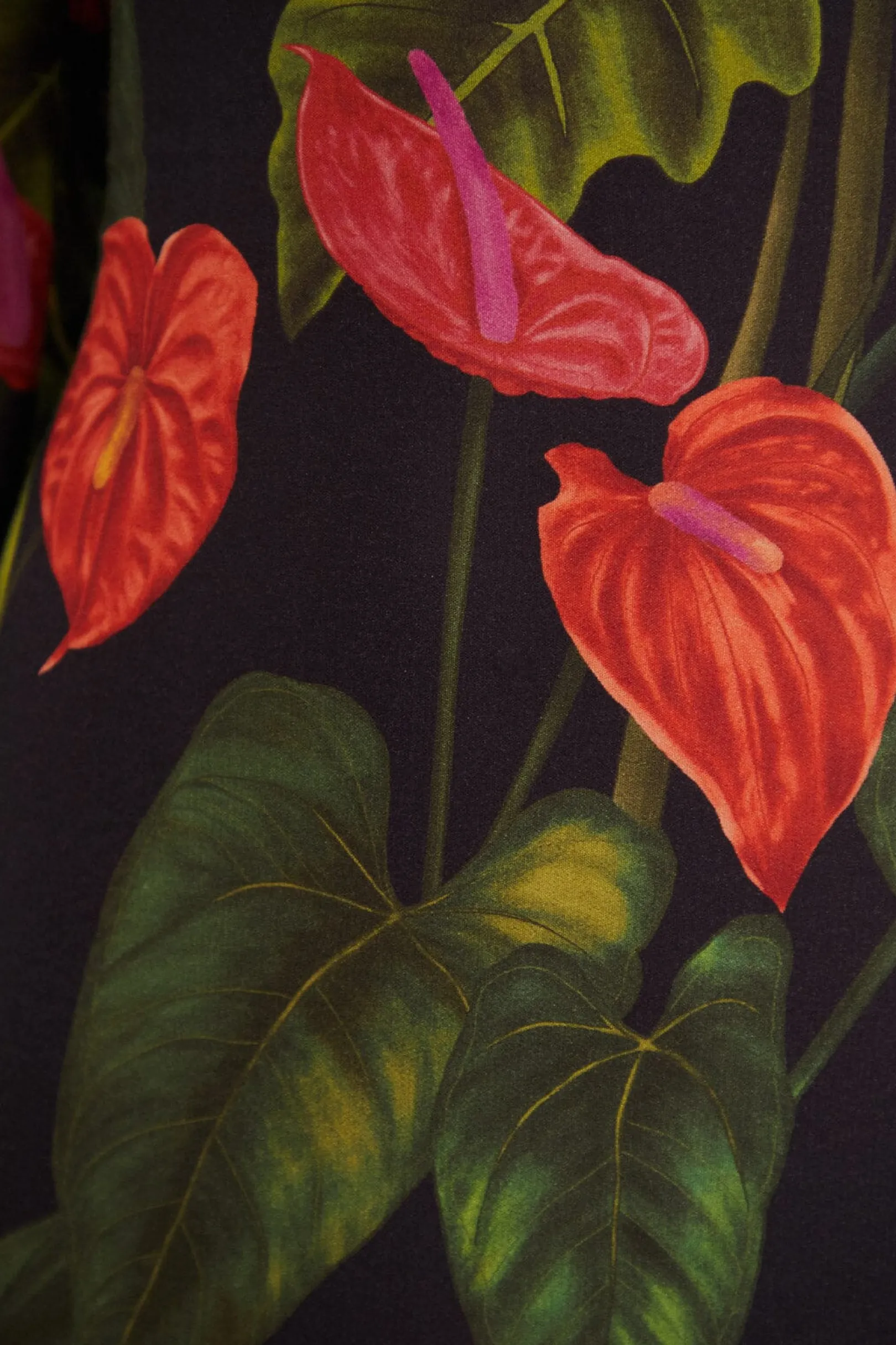 FARM Rio BLACK ANTHURIUM SLIT MIDI DRESS Clearance