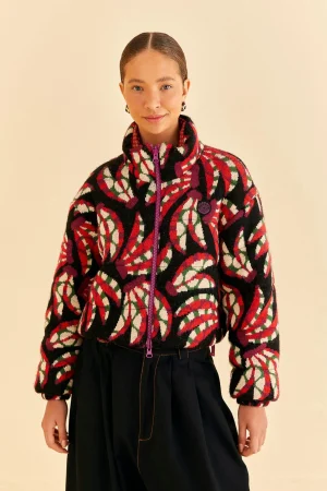 FARM Rio BLACK BANANA DOTS TRICOT REVERSIBLE PUFFER JACKET Store