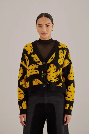 FARM Rio BLACK BOSSA BANANA KNIT CARDIGAN Flash Sale