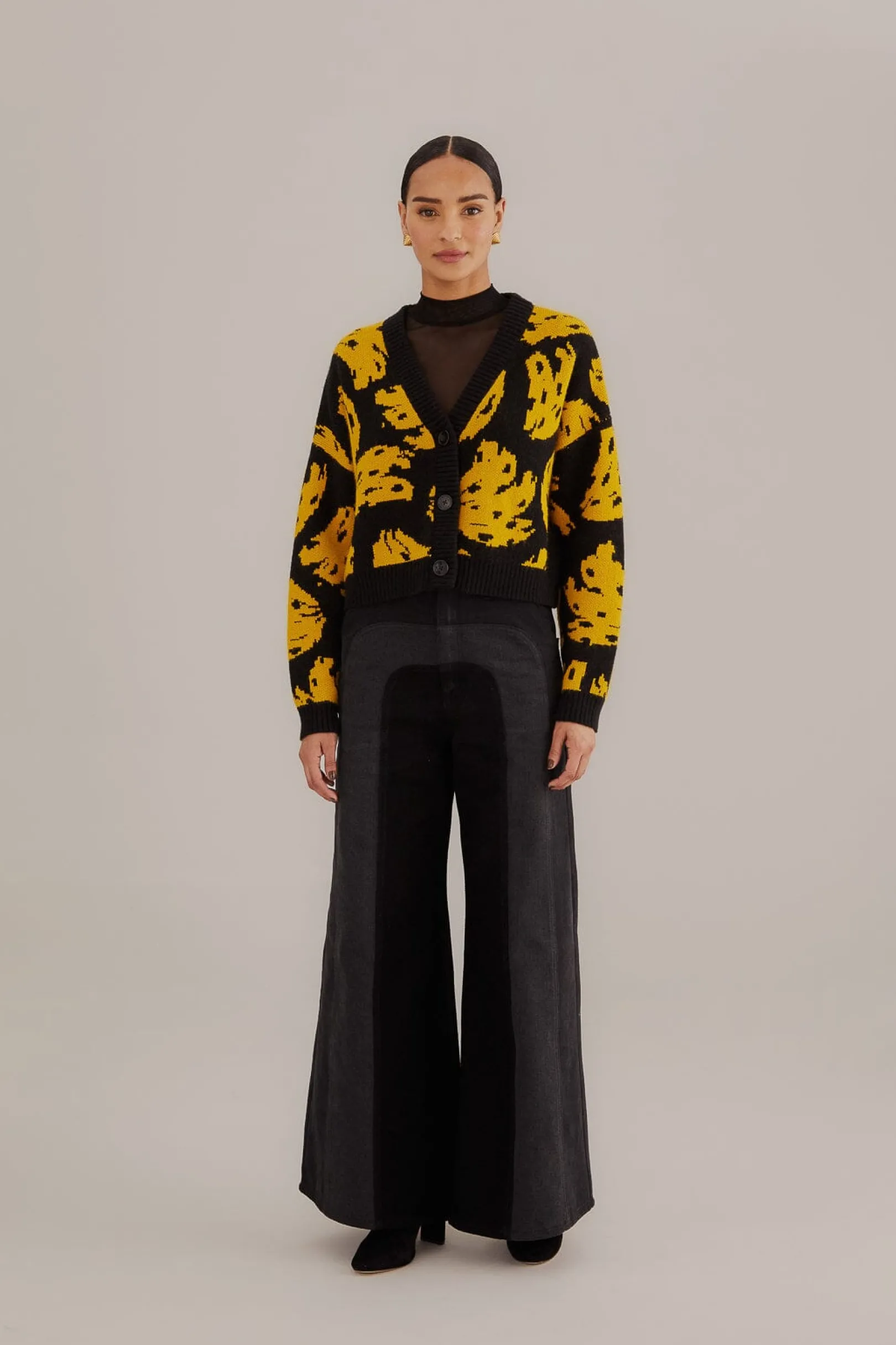 FARM Rio BLACK BOSSA BANANA KNIT CARDIGAN Flash Sale