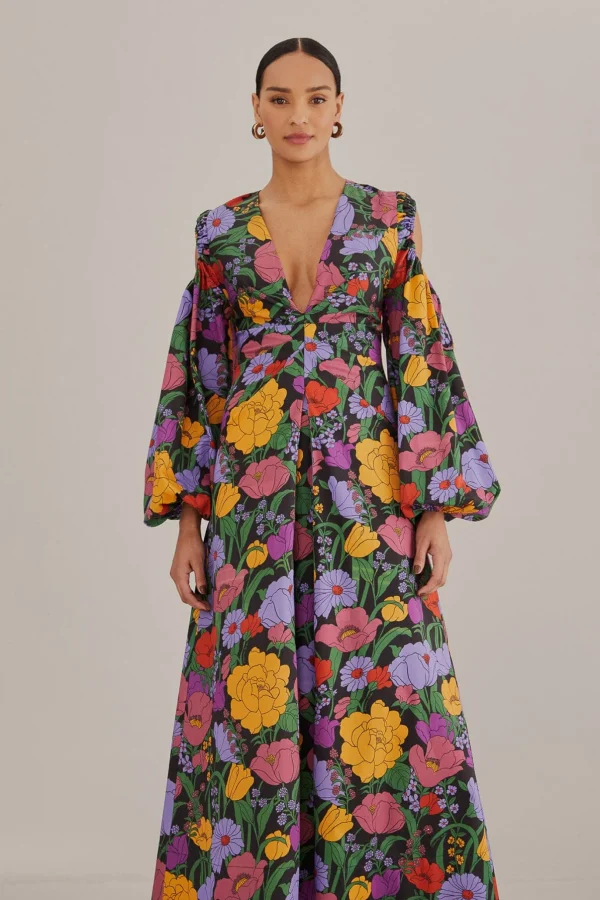 FARM Rio  BLACK BUCOLIC GARDEN CUT OUT MAXI DRESS Flash Sale
