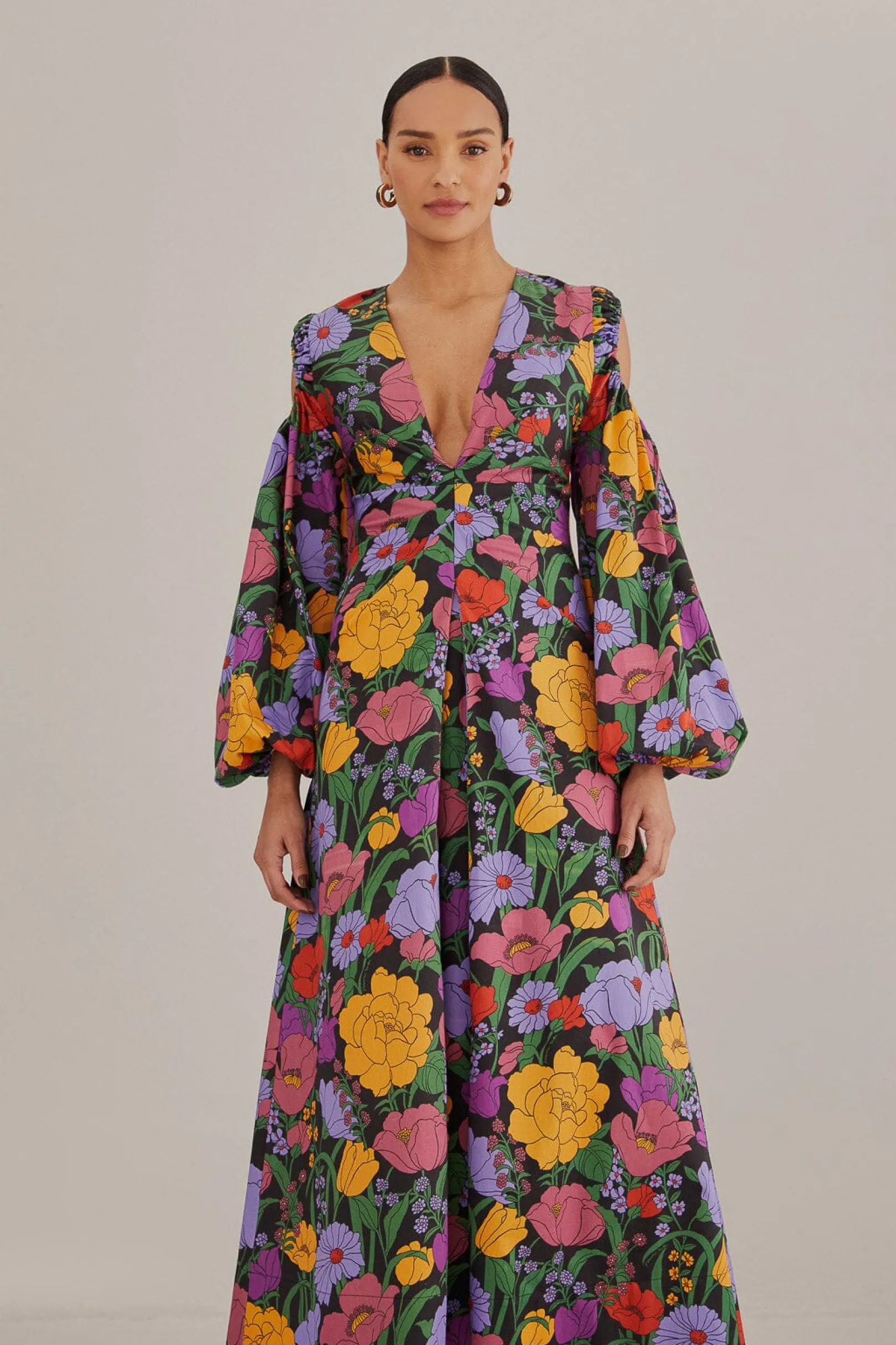 FARM Rio BLACK BUCOLIC GARDEN CUT OUT MAXI DRESS Flash Sale
