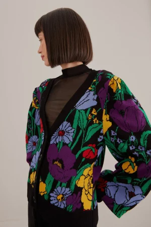FARM Rio BLACK BUCOLIC GARDEN KNIT CARDIGAN New