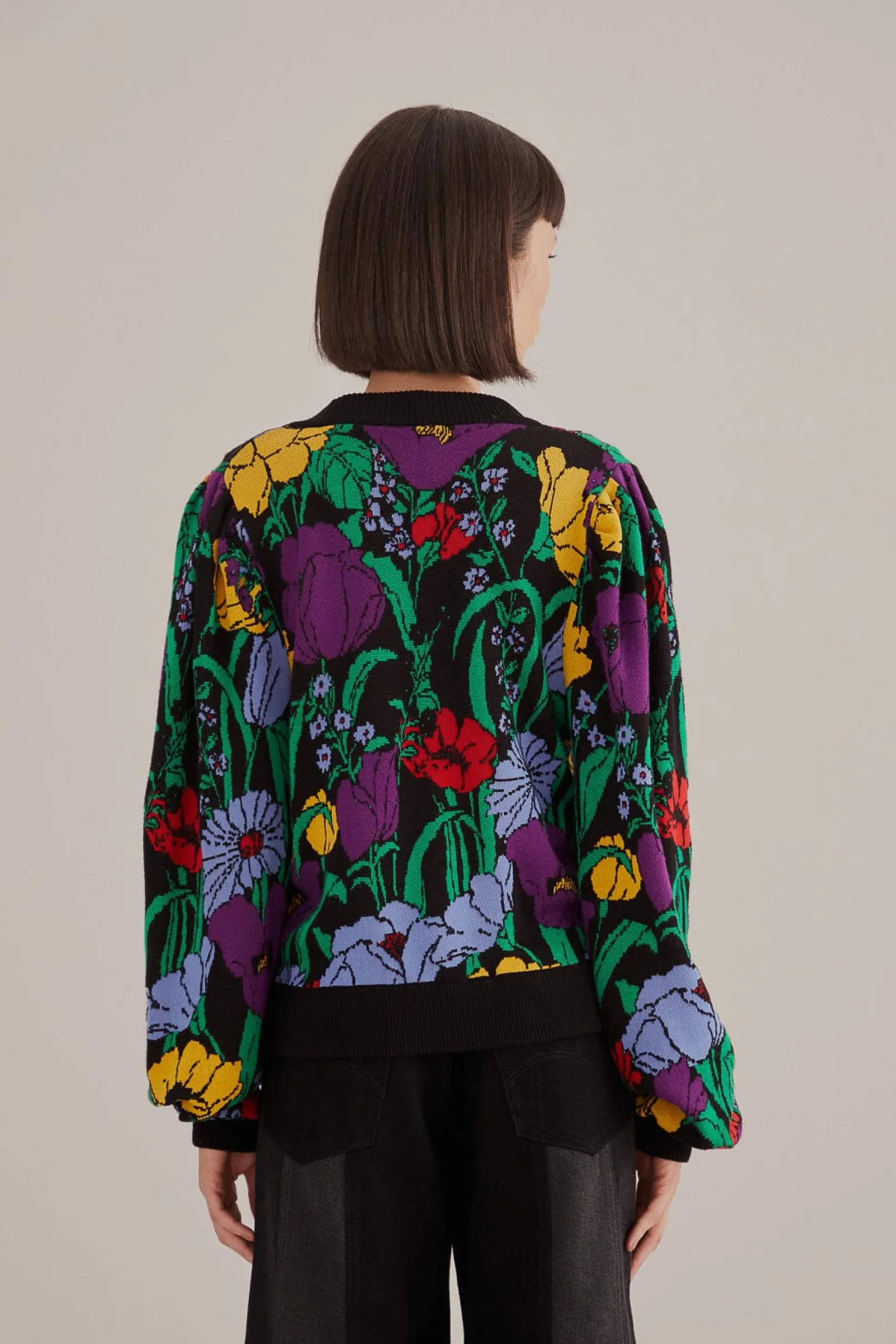 FARM Rio BLACK BUCOLIC GARDEN KNIT CARDIGAN New
