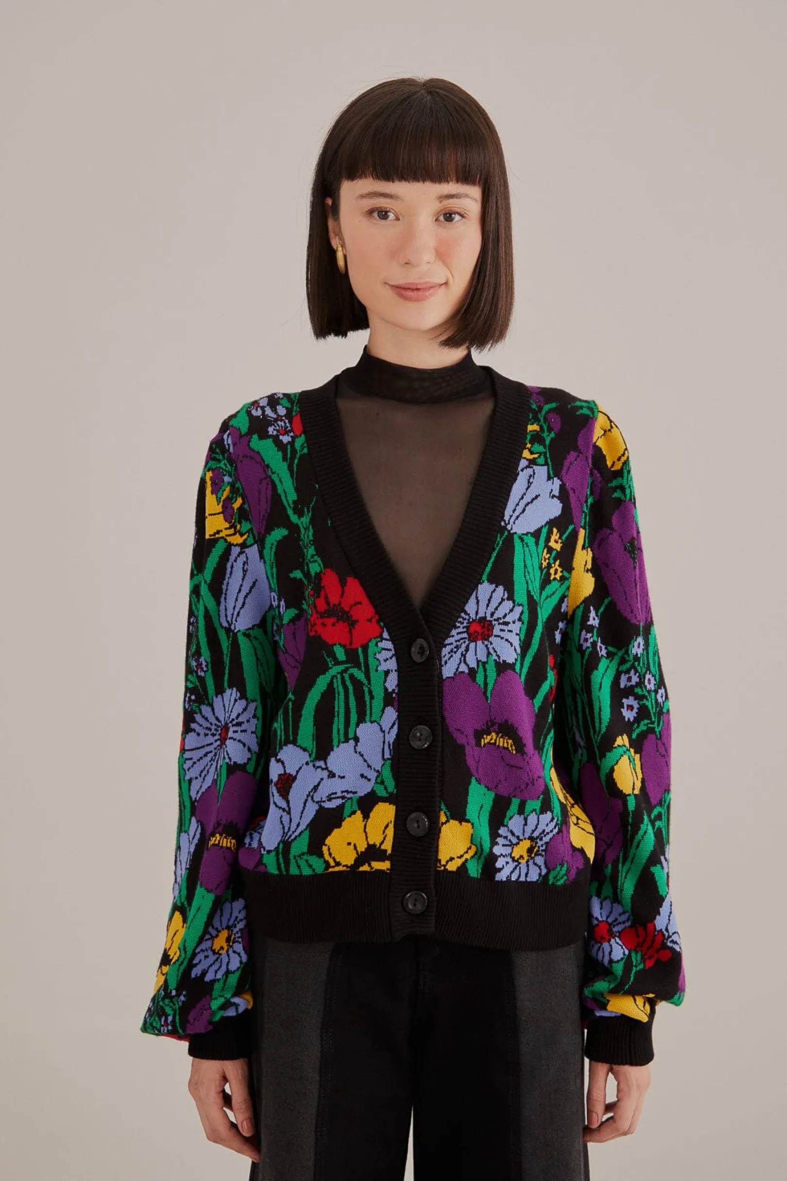 FARM Rio BLACK BUCOLIC GARDEN KNIT CARDIGAN New