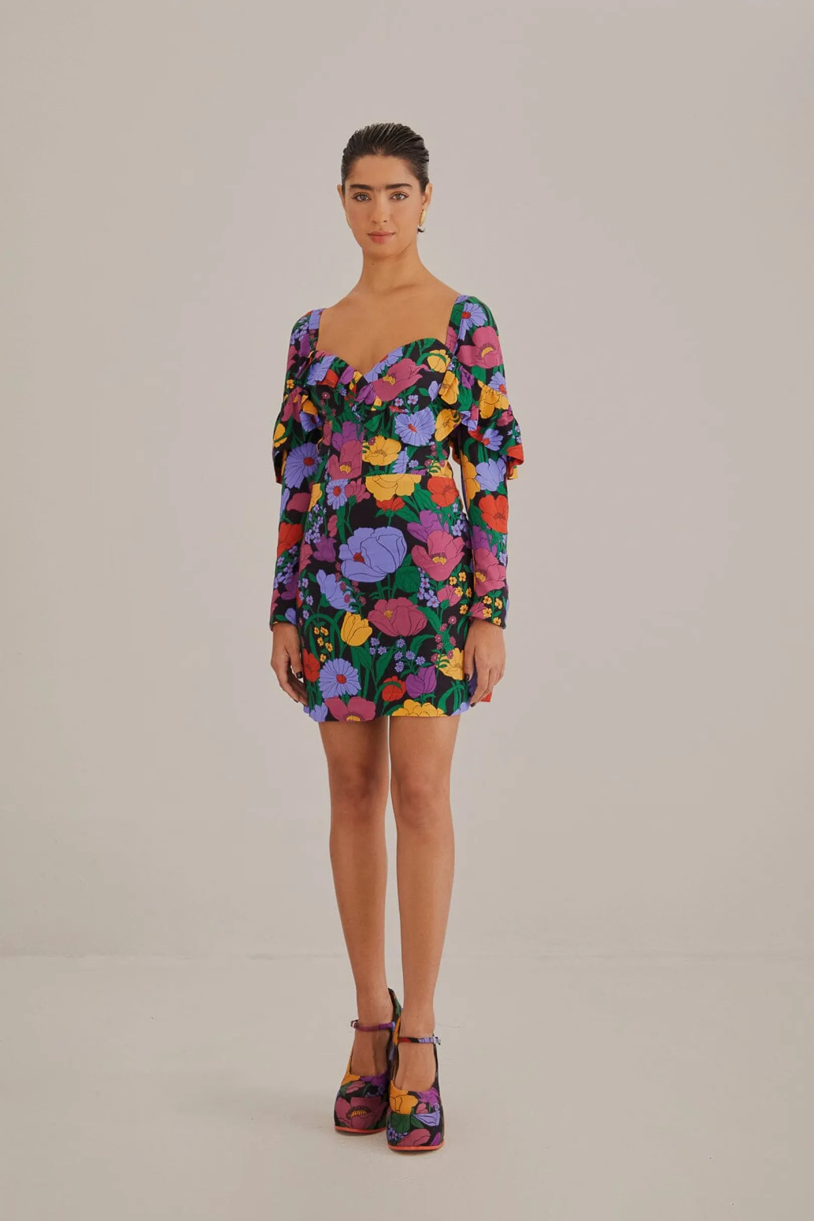 FARM Rio BLACK BUCOLIC GARDEN LONG SLEEVE MINI DRESS Online