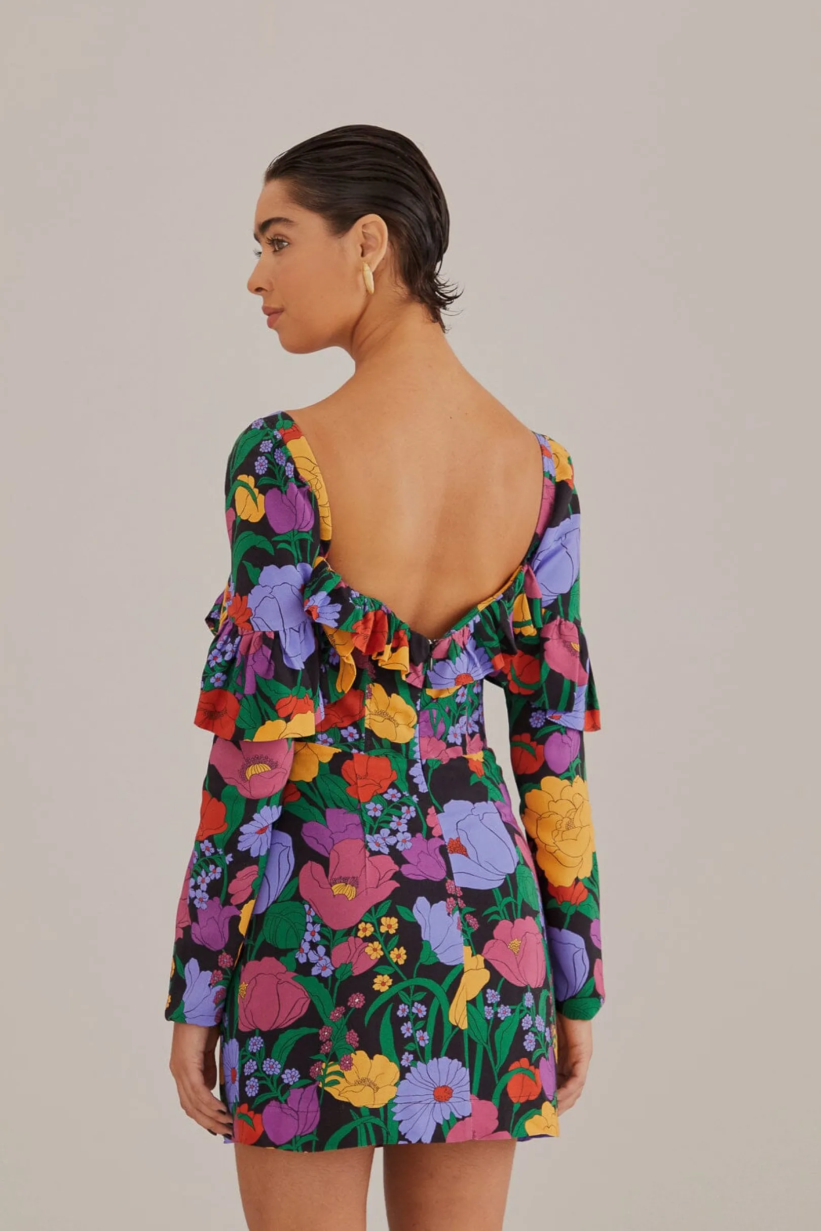 FARM Rio BLACK BUCOLIC GARDEN LONG SLEEVE MINI DRESS Online