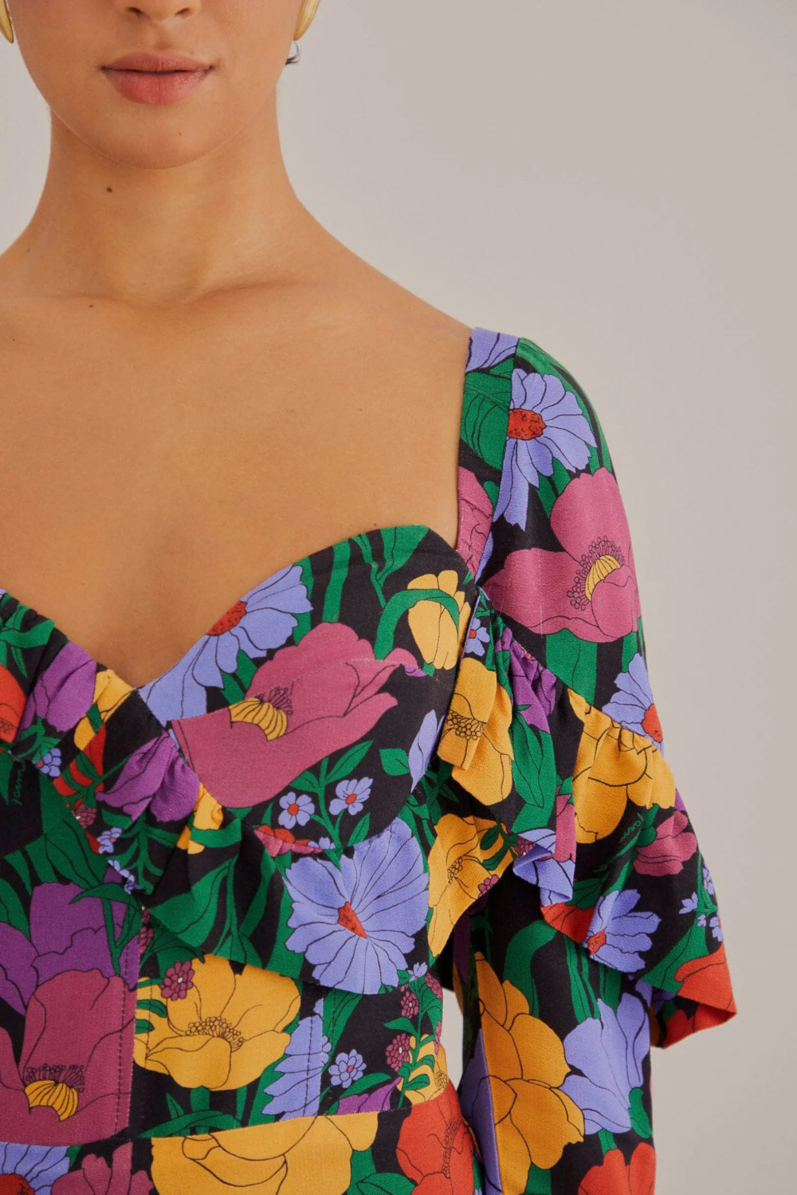 FARM Rio BLACK BUCOLIC GARDEN LONG SLEEVE MINI DRESS Online