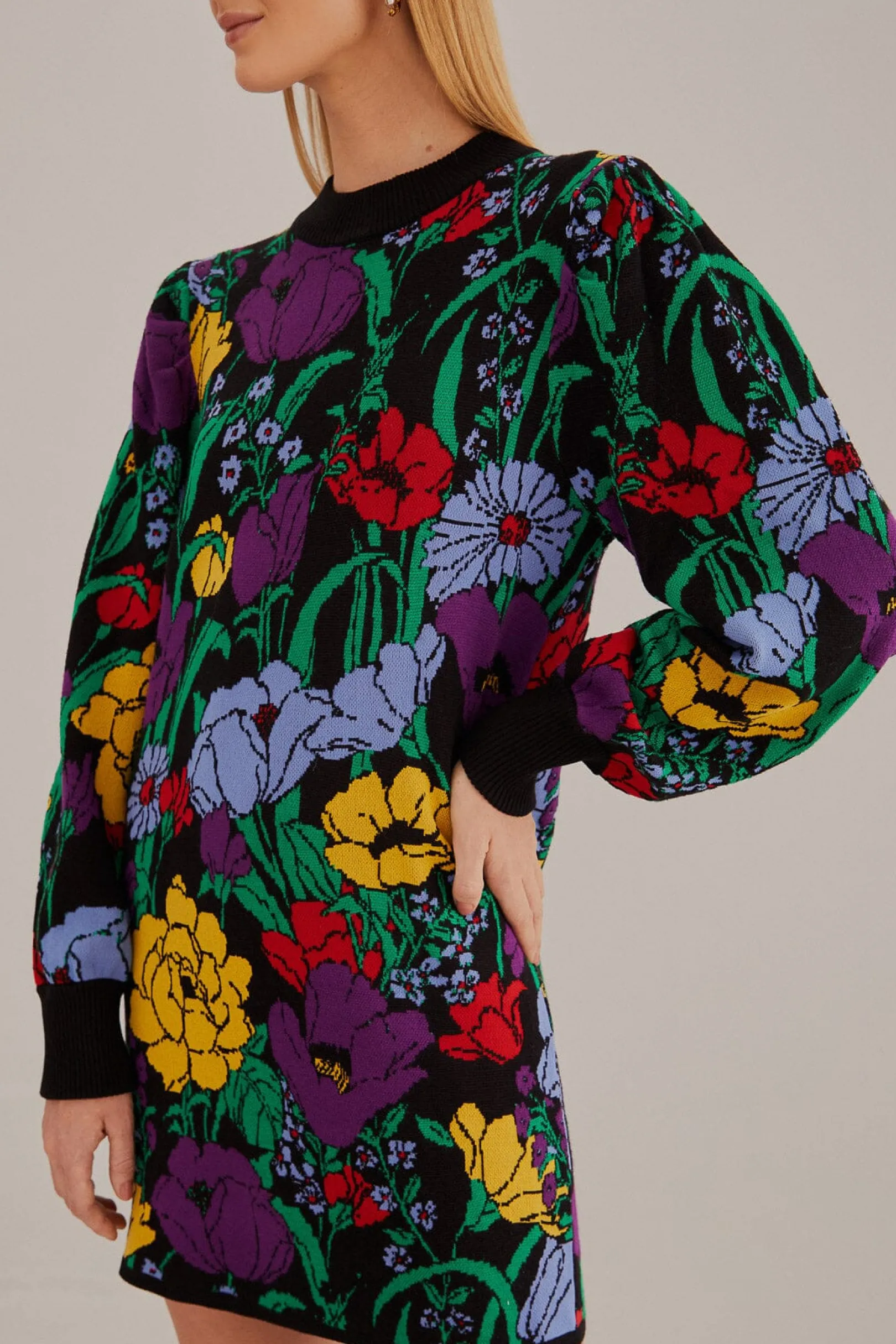 FARM Rio BLACK BUCOLIC GARDEN SWEATER DRESS Outlet