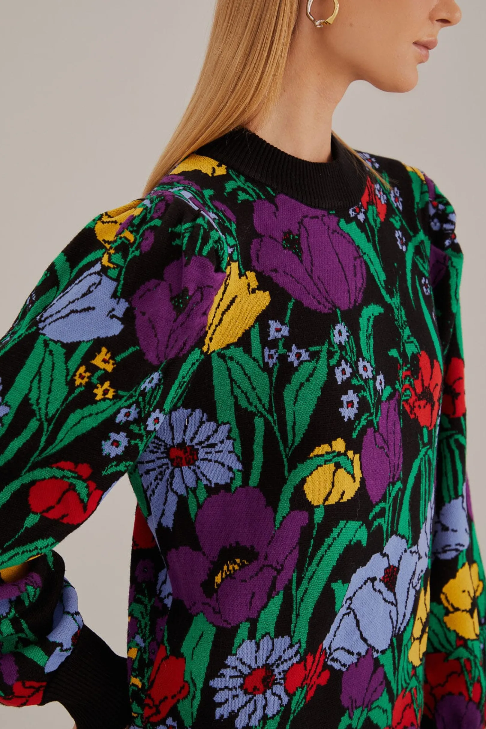 FARM Rio BLACK BUCOLIC GARDEN SWEATER DRESS Outlet