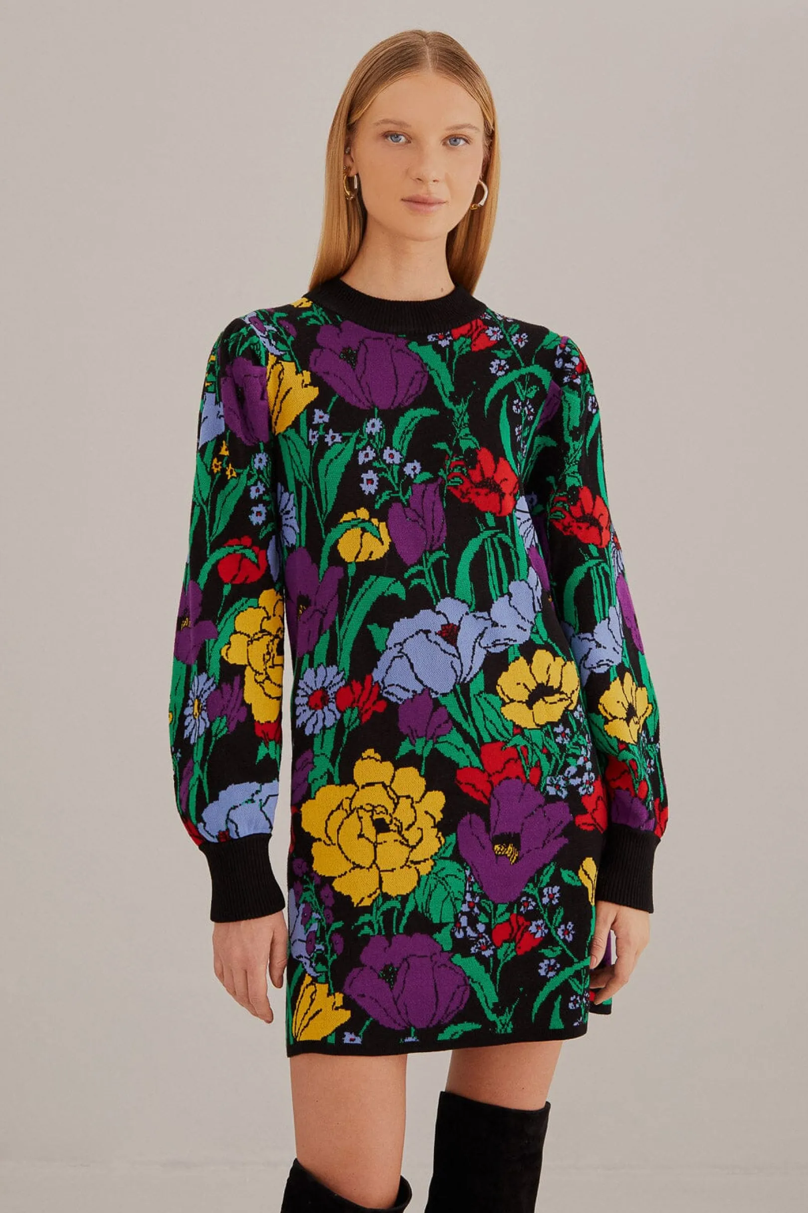 FARM Rio BLACK BUCOLIC GARDEN SWEATER DRESS Outlet