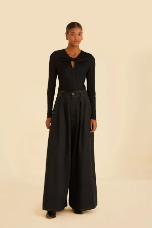 FARM Rio BLACK CANVAS MAXI PLEATED PANTS Cheap