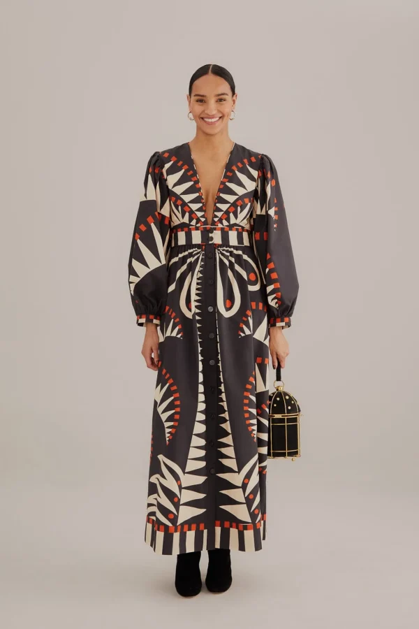 FARM Rio BLACK COCONUT GROVE PUFF SLEEVE MAXI DRESS Best