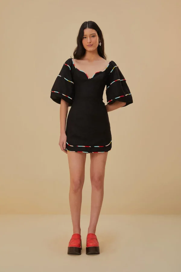 FARM Rio BLACK COLORED STRIPES SHORT SLEEVE MINI DRESS Cheap