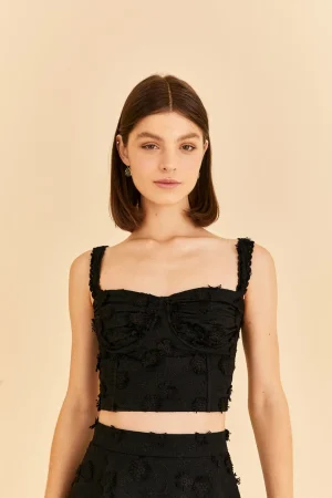 FARM Rio BLACK 3D FLOWER CORSET CROP TOP Discount