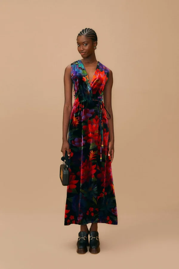 FARM Rio BLACK FLOWER SEASON MAXI WRAP DRESS Cheap