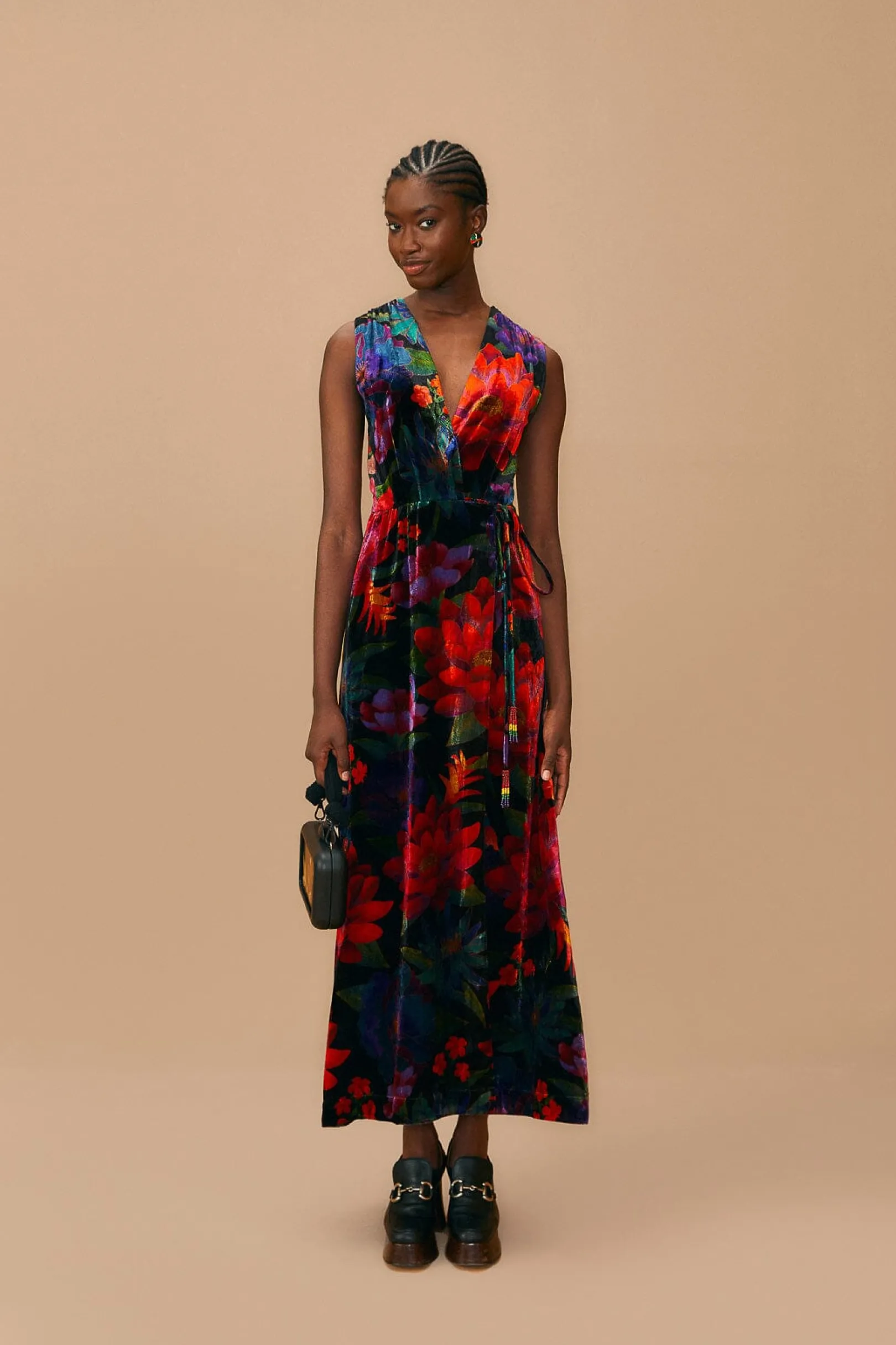 FARM Rio BLACK FLOWER SEASON MAXI WRAP DRESS Cheap