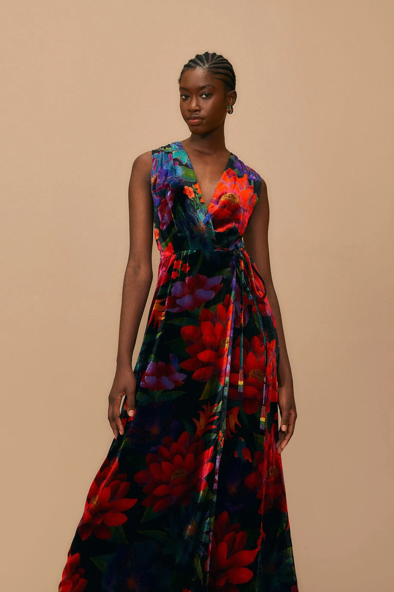 FARM Rio BLACK FLOWER SEASON MAXI WRAP DRESS Cheap
