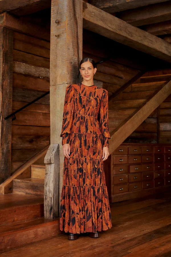 FARM Rio BLACK GIRAFFES PUFF SLEEVE MAXI DRESS Clearance
