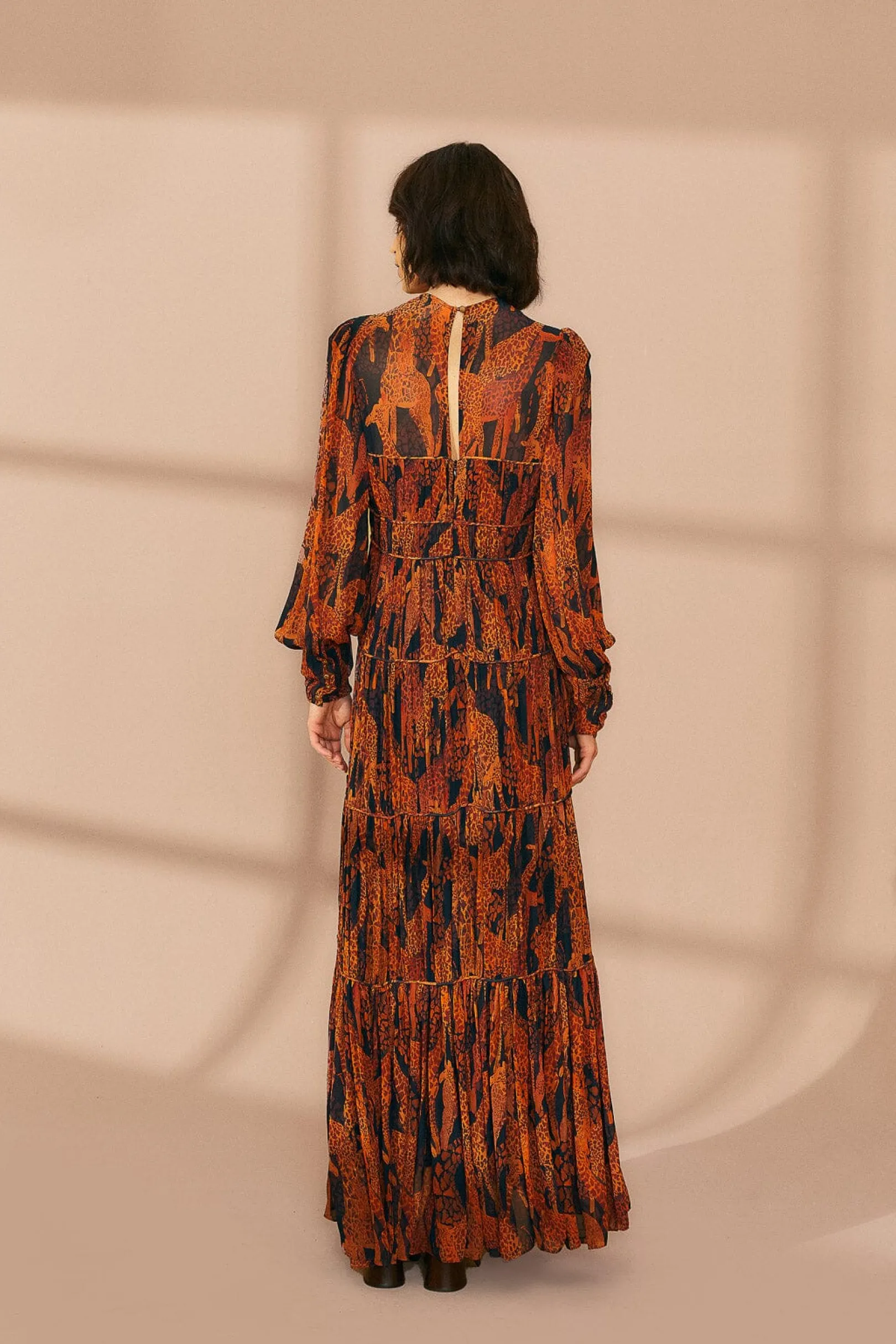 FARM Rio BLACK GIRAFFES PUFF SLEEVE MAXI DRESS Clearance
