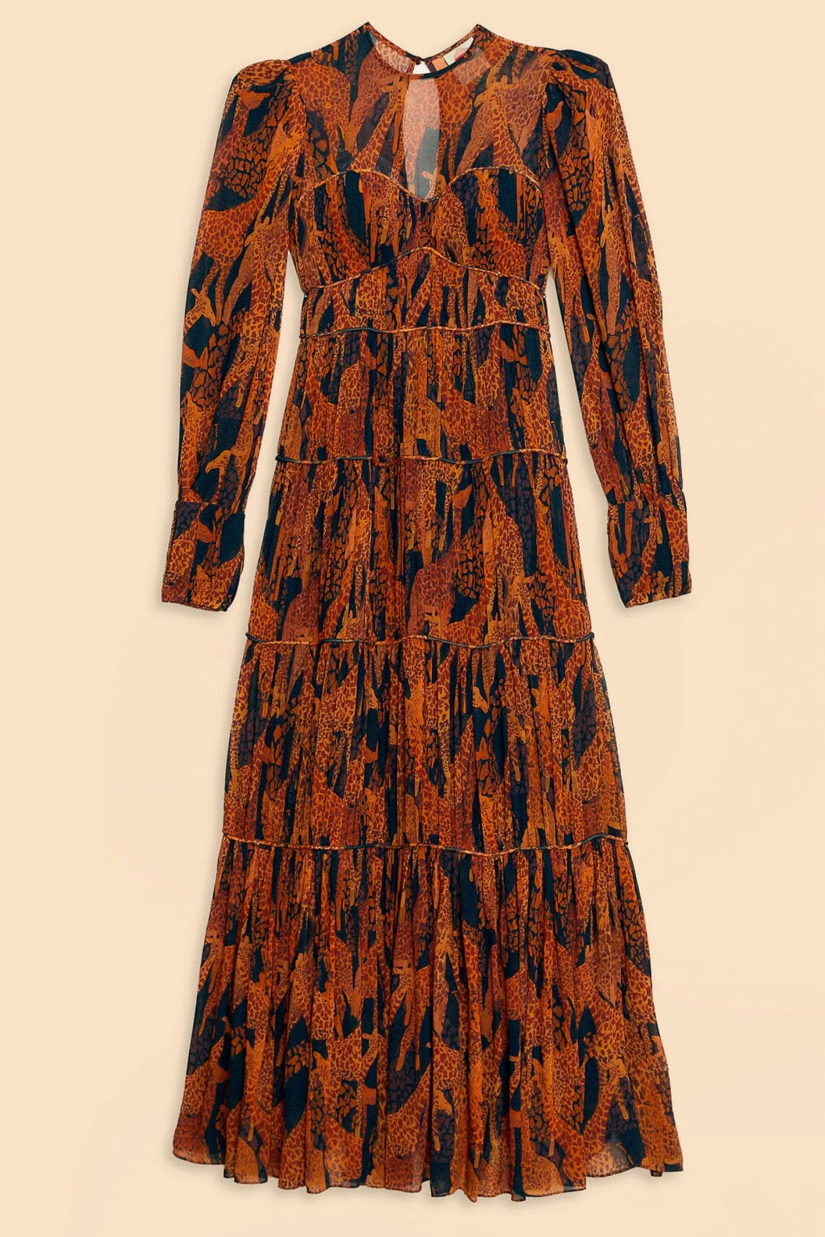 FARM Rio BLACK GIRAFFES PUFF SLEEVE MAXI DRESS Clearance