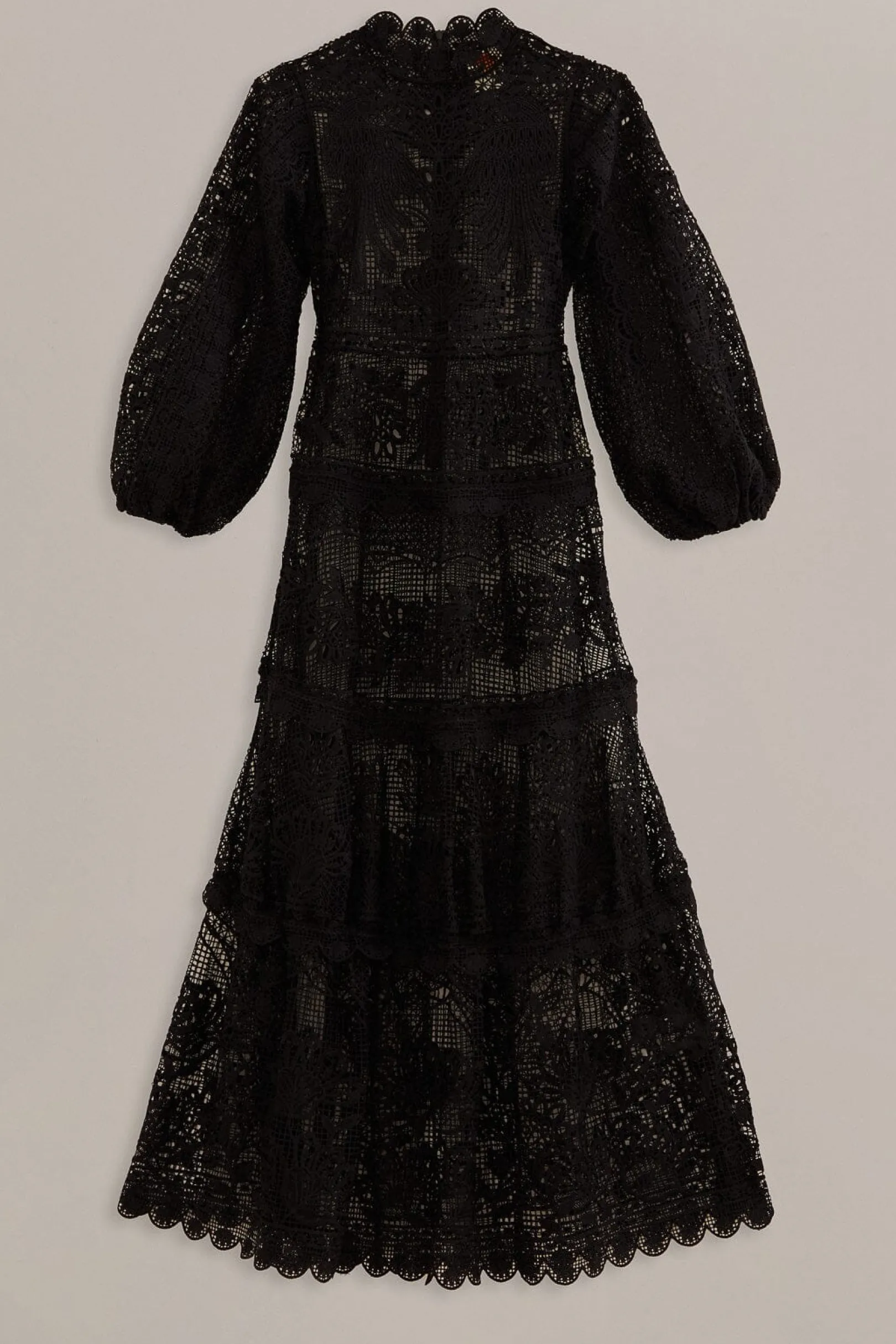 FARM Rio BLACK GUIPURE LONG SLEEVE MAXI DRESS New
