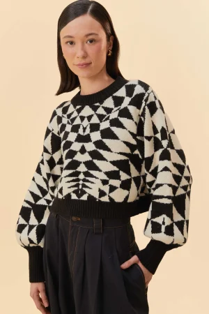FARM Rio BLACK HEART DECO KNIT SWEATER Cheap