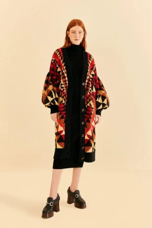 FARM Rio BLACK HEART DECO MAXI KNIT CARDIGAN Best Sale