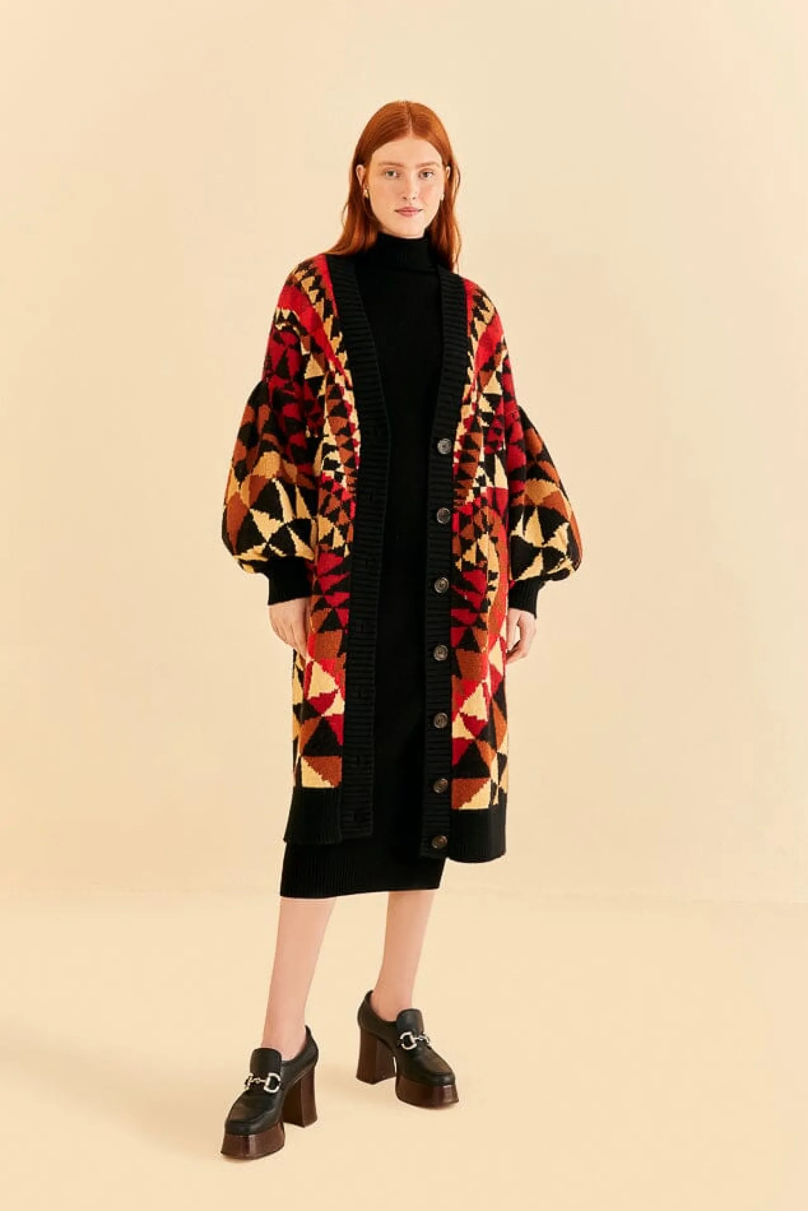 FARM Rio BLACK HEART DECO MAXI KNIT CARDIGAN Best Sale