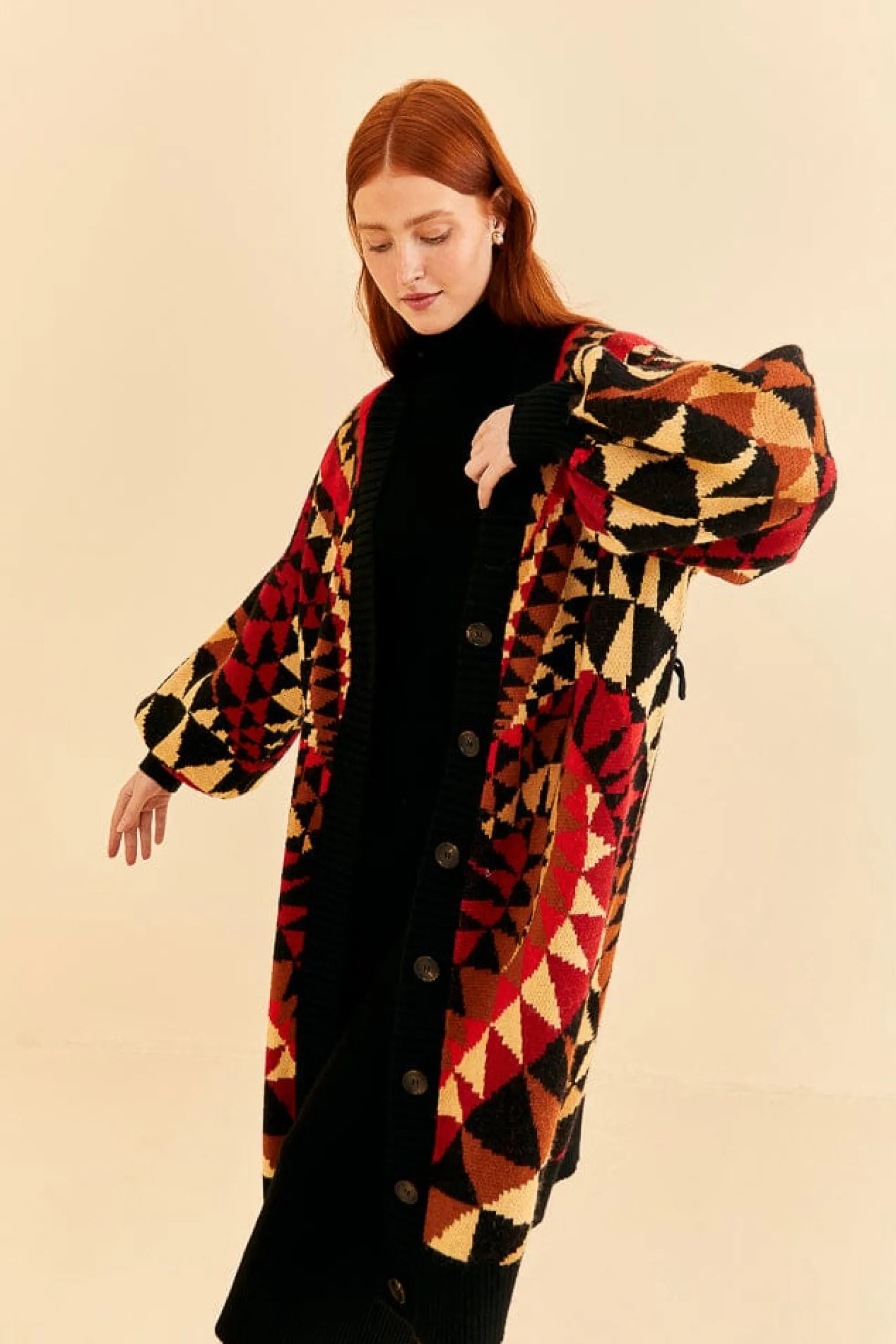 FARM Rio BLACK HEART DECO MAXI KNIT CARDIGAN Best Sale