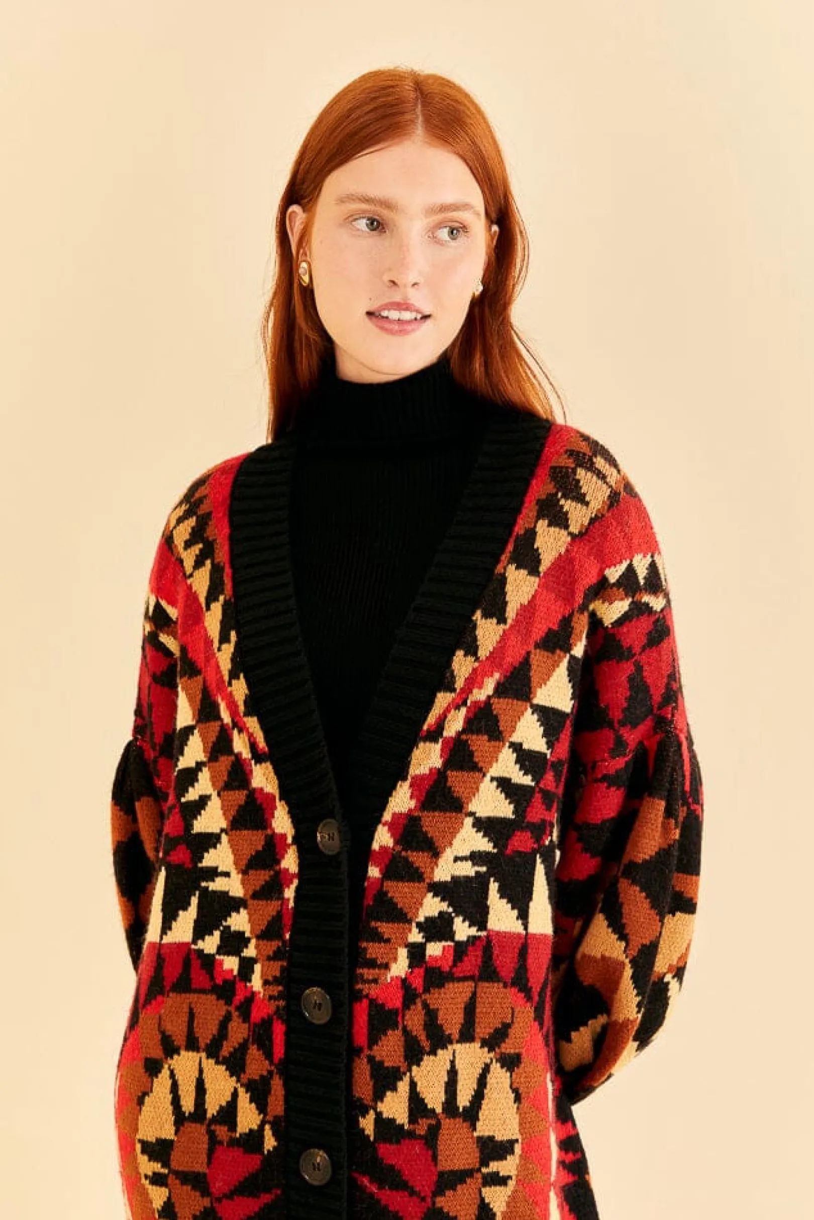 FARM Rio BLACK HEART DECO MAXI KNIT CARDIGAN Best Sale