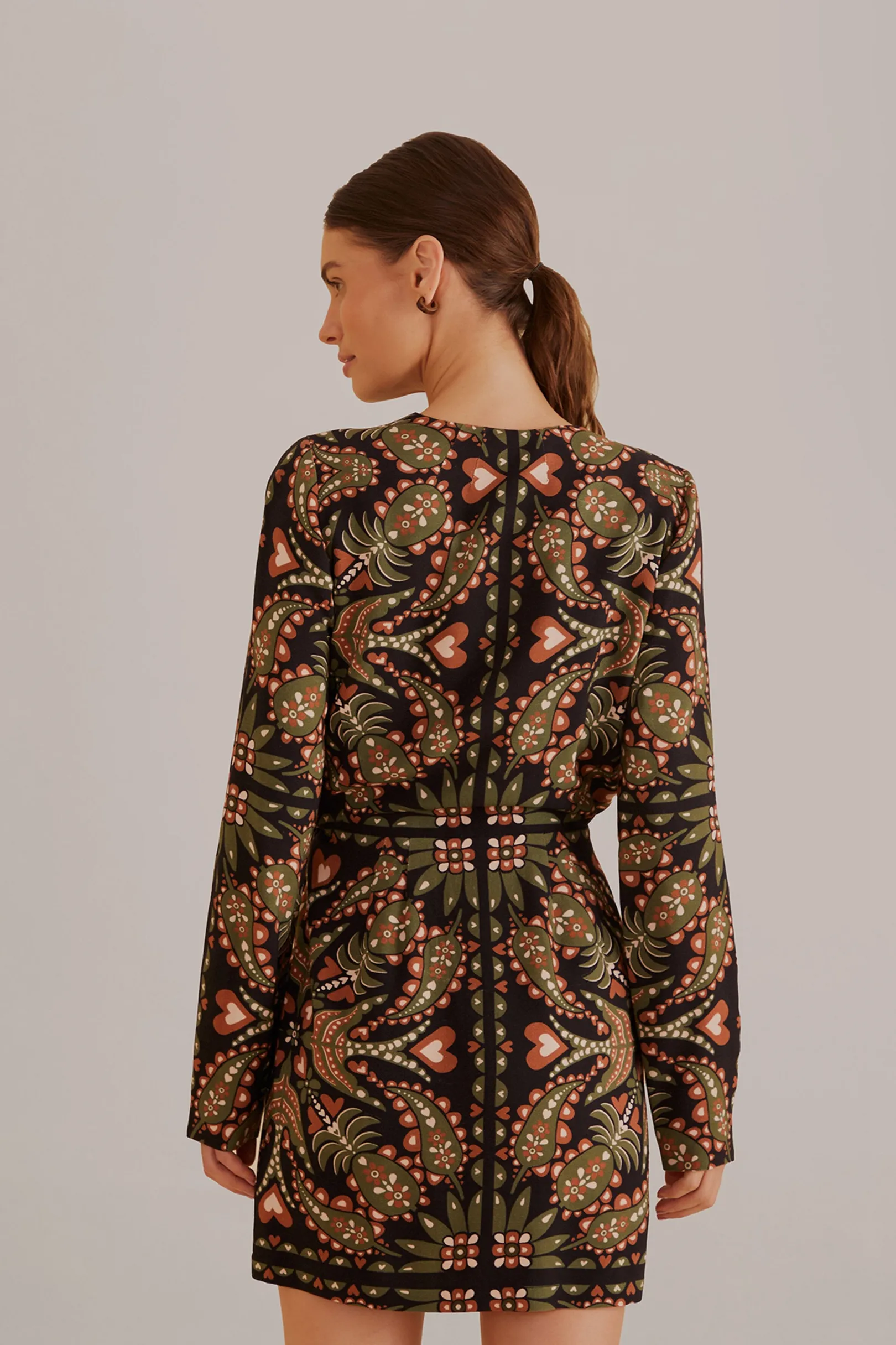 FARM Rio BLACK MARTINA SCARF LONG SLEEVE WRAP MINI DRESS Shop