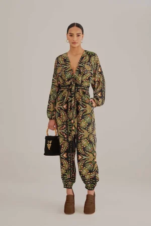FARM Rio BLACK MARTINA SCARF V NECK JUMPSUIT Outlet