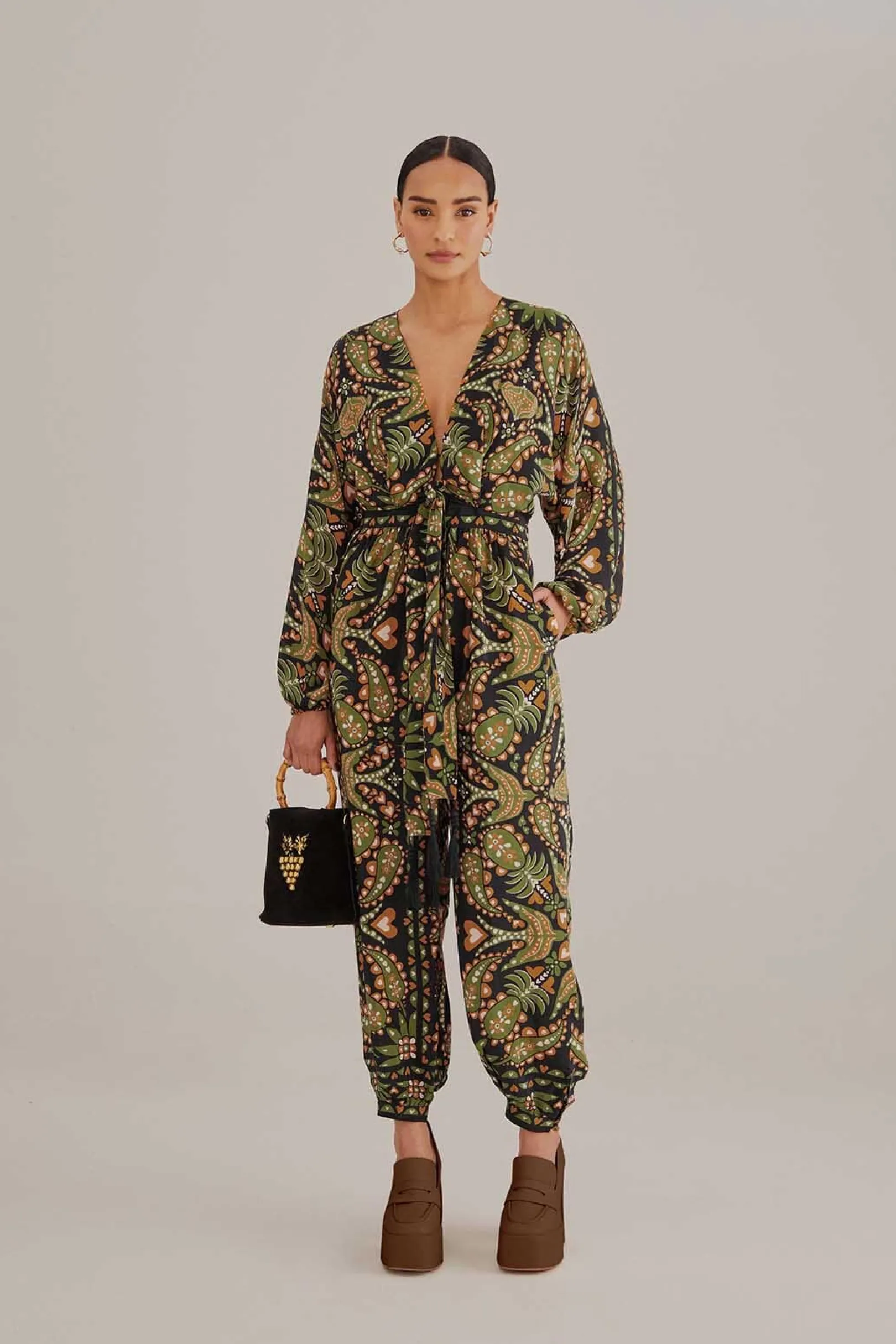 FARM Rio BLACK MARTINA SCARF V NECK JUMPSUIT Outlet