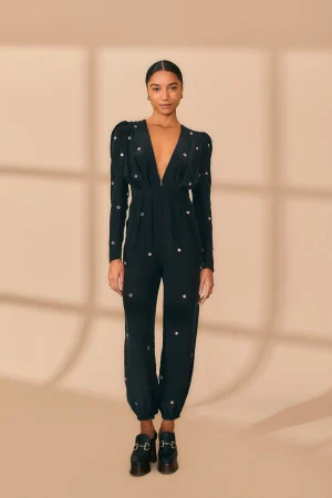 FARM Rio BLACK MIRROR EMBROIDERED JUMPSUIT Fashion
