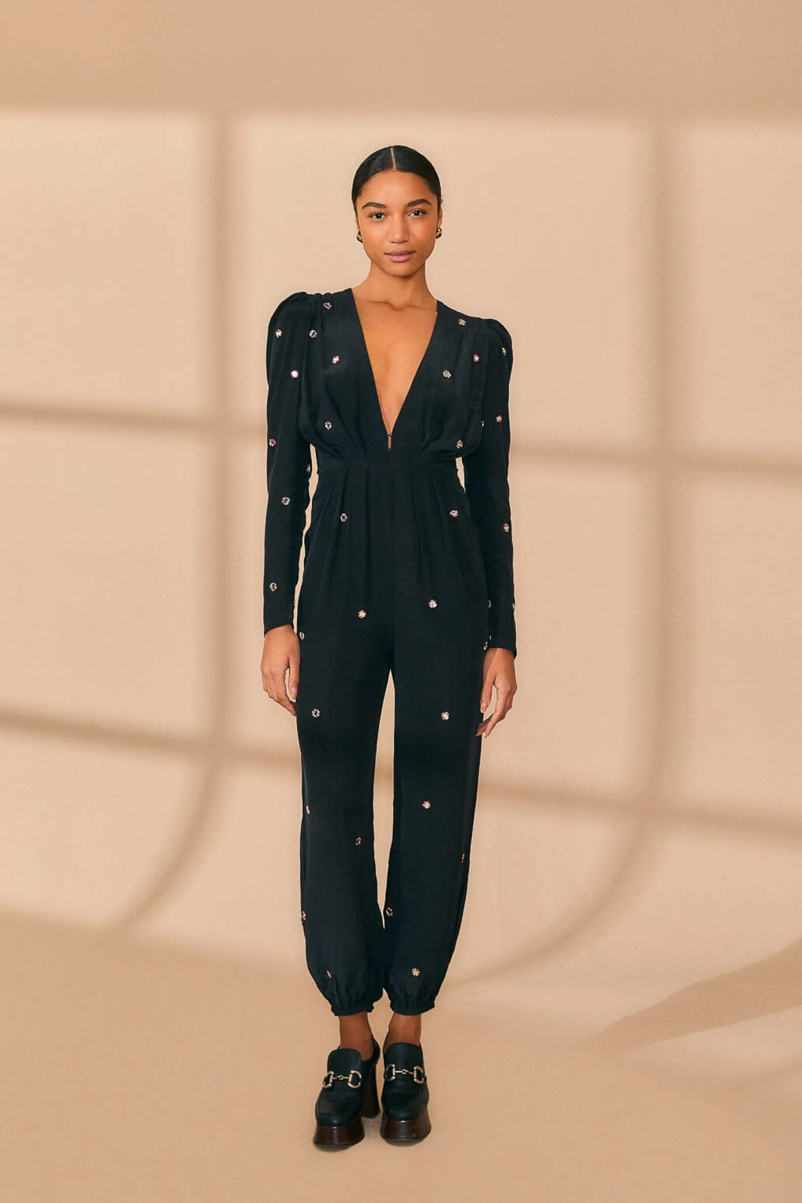 FARM Rio BLACK MIRROR EMBROIDERED JUMPSUIT Fashion