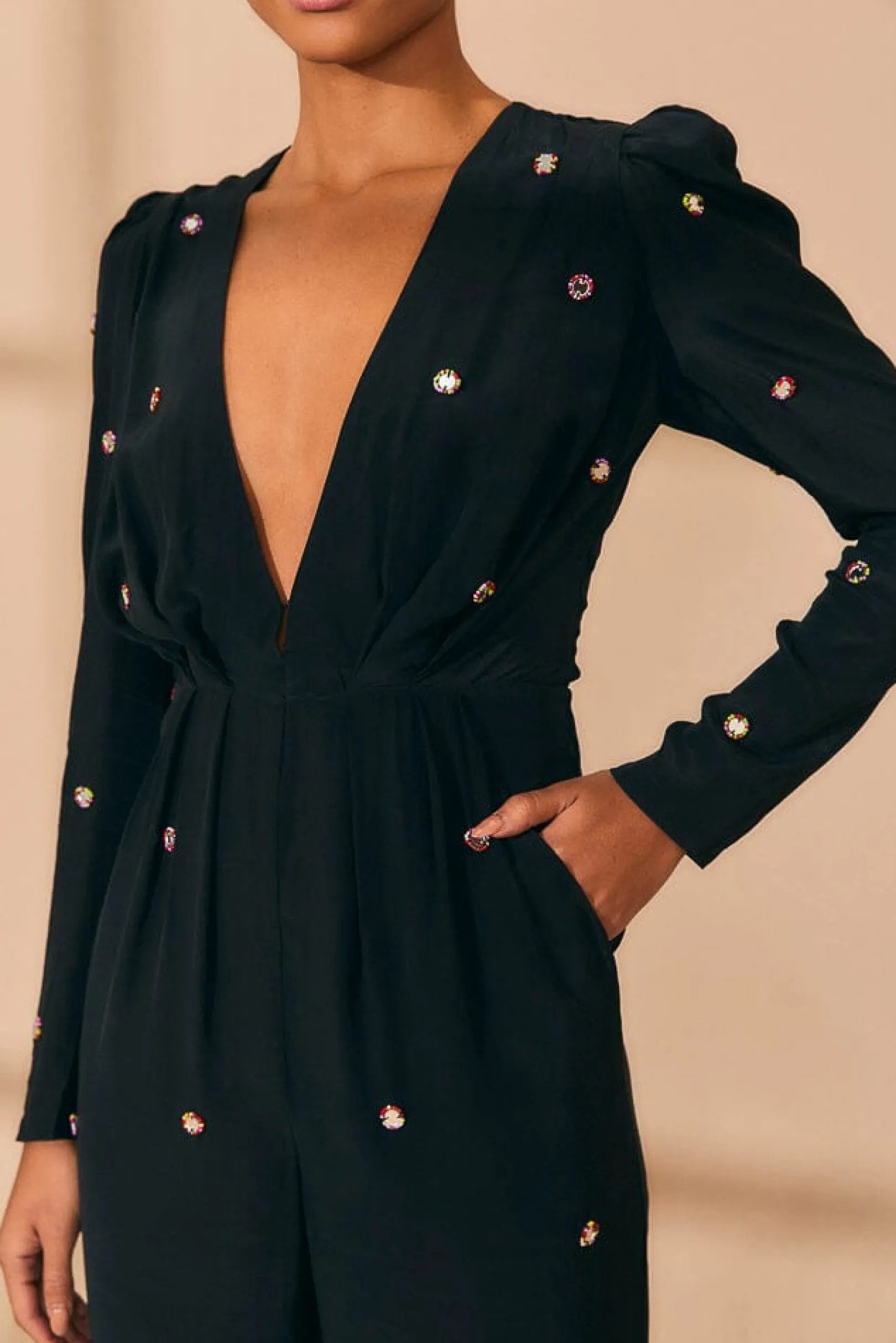 FARM Rio BLACK MIRROR EMBROIDERED JUMPSUIT Fashion