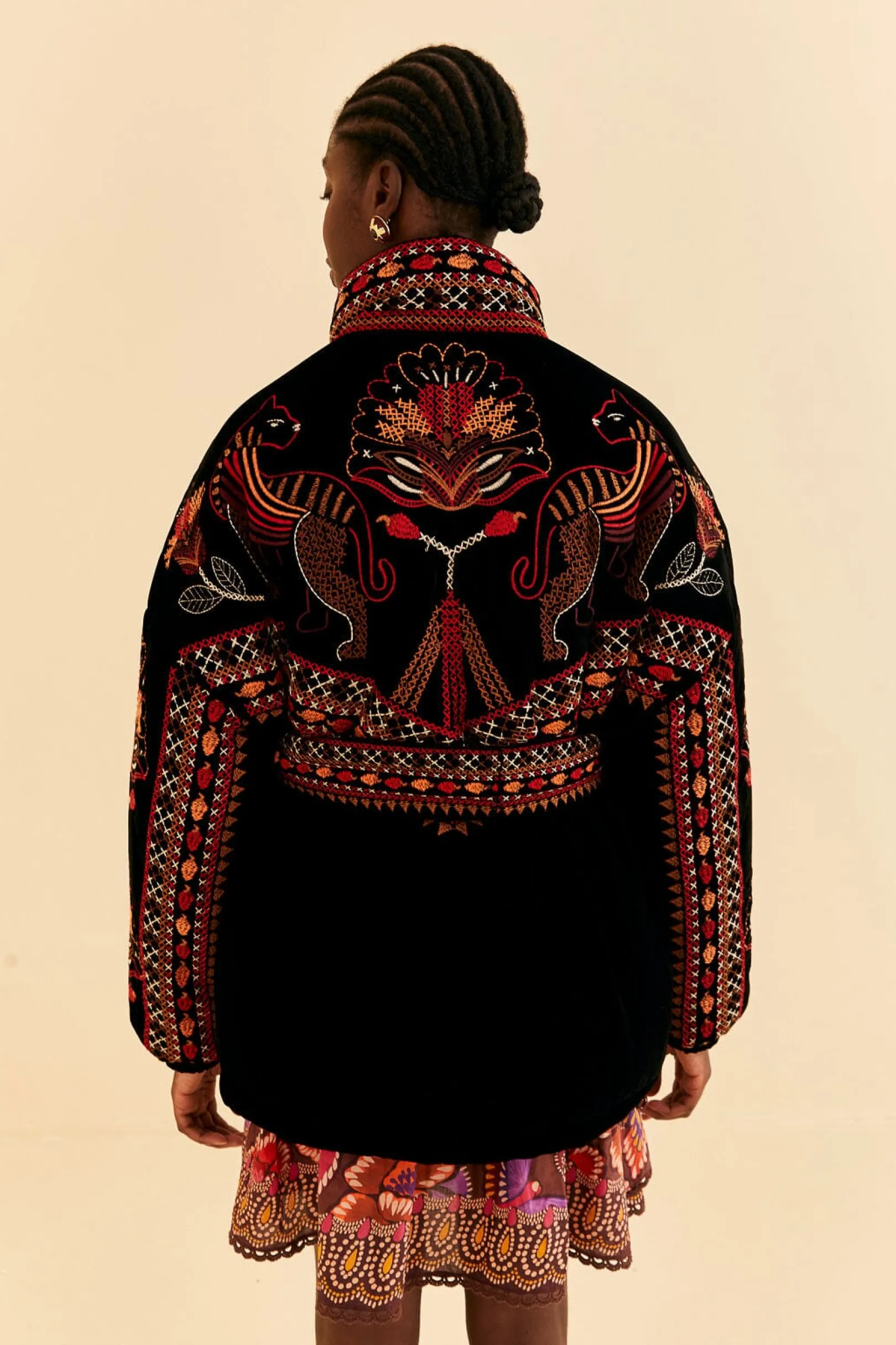 FARM Rio BLACK NATURE BEAUTY EMBROIDERED PUFFER JACKET Hot