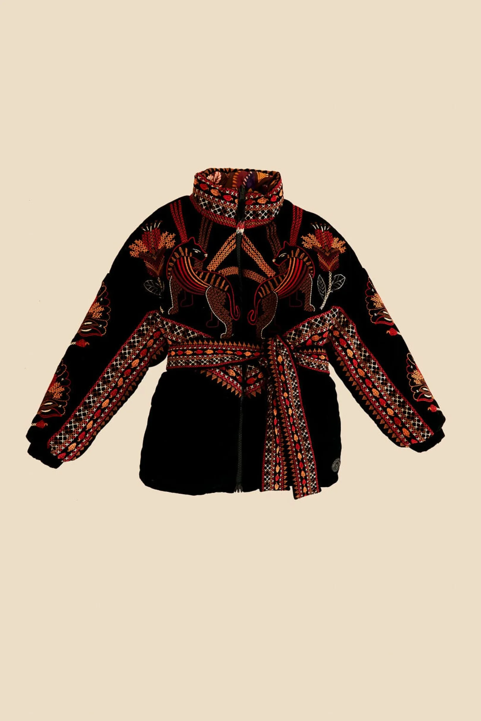 FARM Rio BLACK NATURE BEAUTY EMBROIDERED PUFFER JACKET Hot