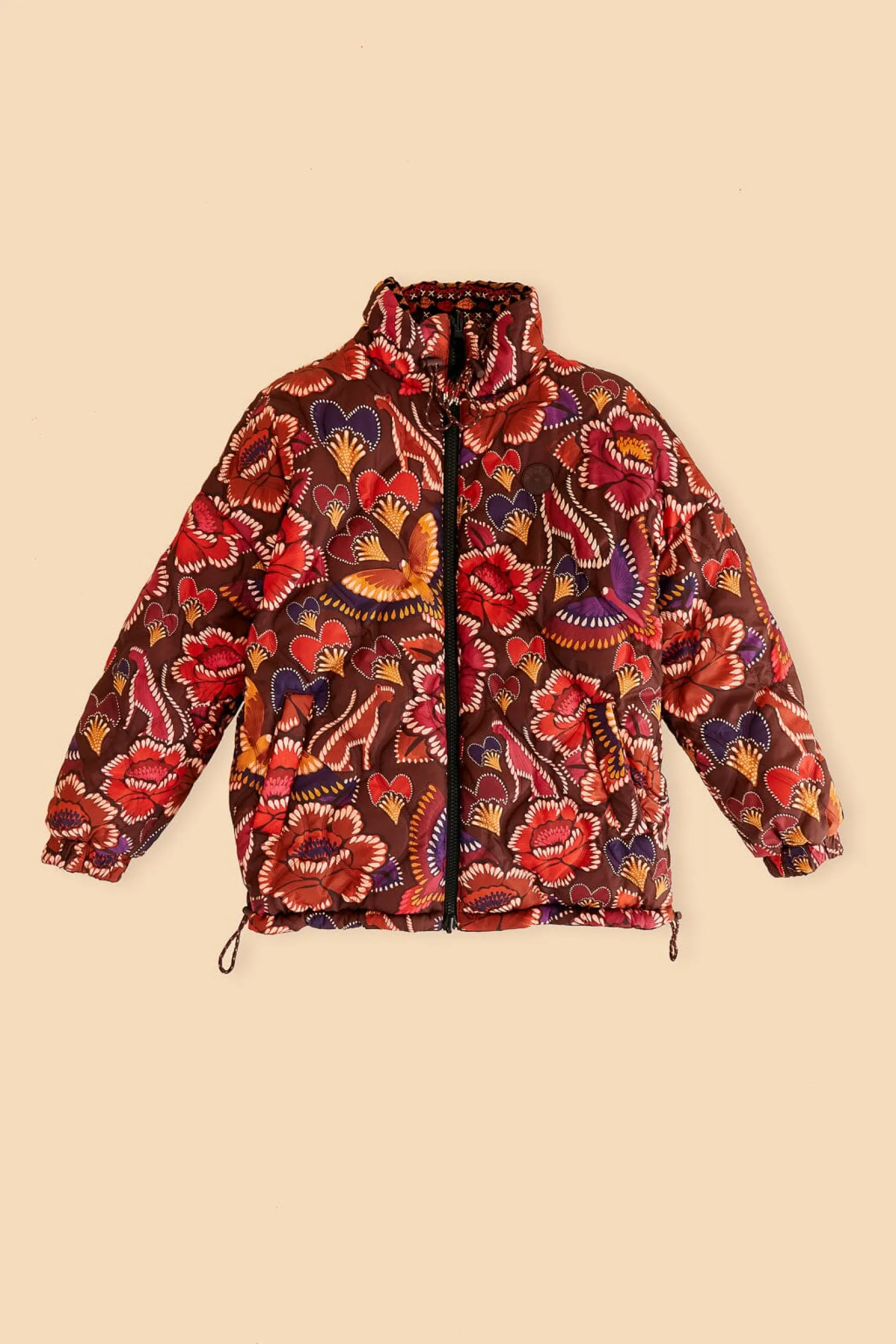 FARM Rio BLACK NATURE BEAUTY EMBROIDERED PUFFER JACKET Hot