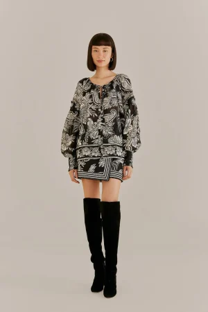 FARM Rio  BLACK PAISLEY BLOOM MINI SKIRT Outlet