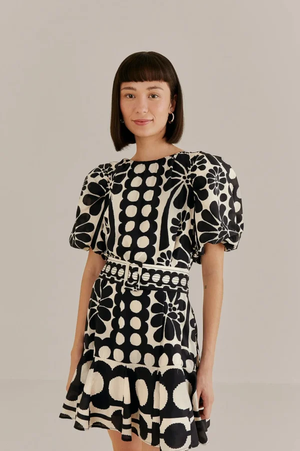 FARM Rio BLACK PALERMO PUFF SLEEVE MINI DRESS Fashion