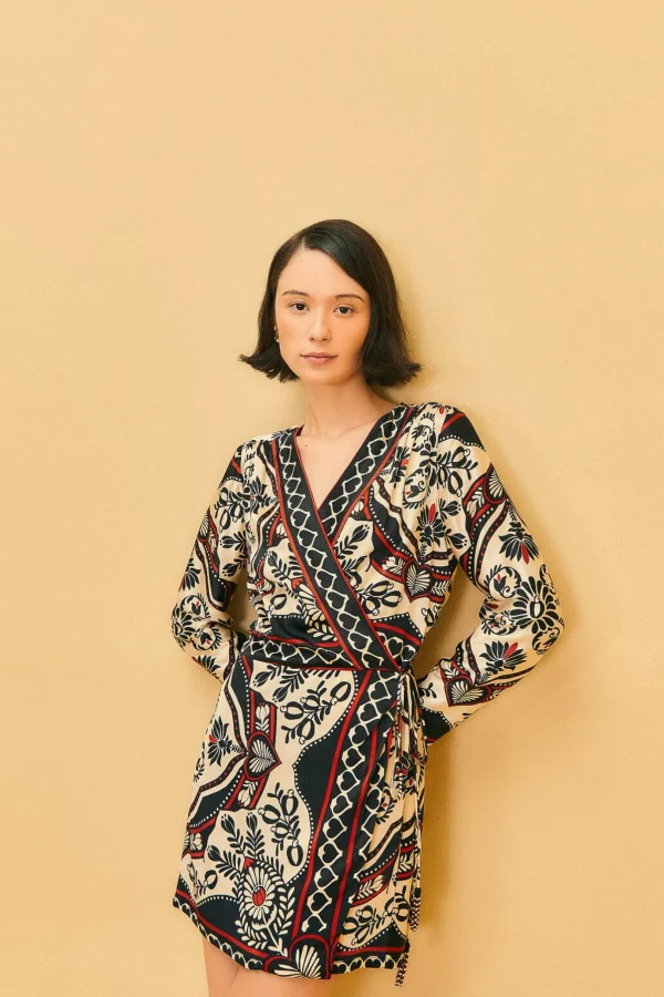 FARM Rio BLACK PASSION SCARF MINI WRAP DRESS Fashion