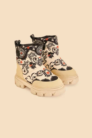 FARM Rio BLACK PASSION SCARF PUFFY ANKLE BOOT Clearance