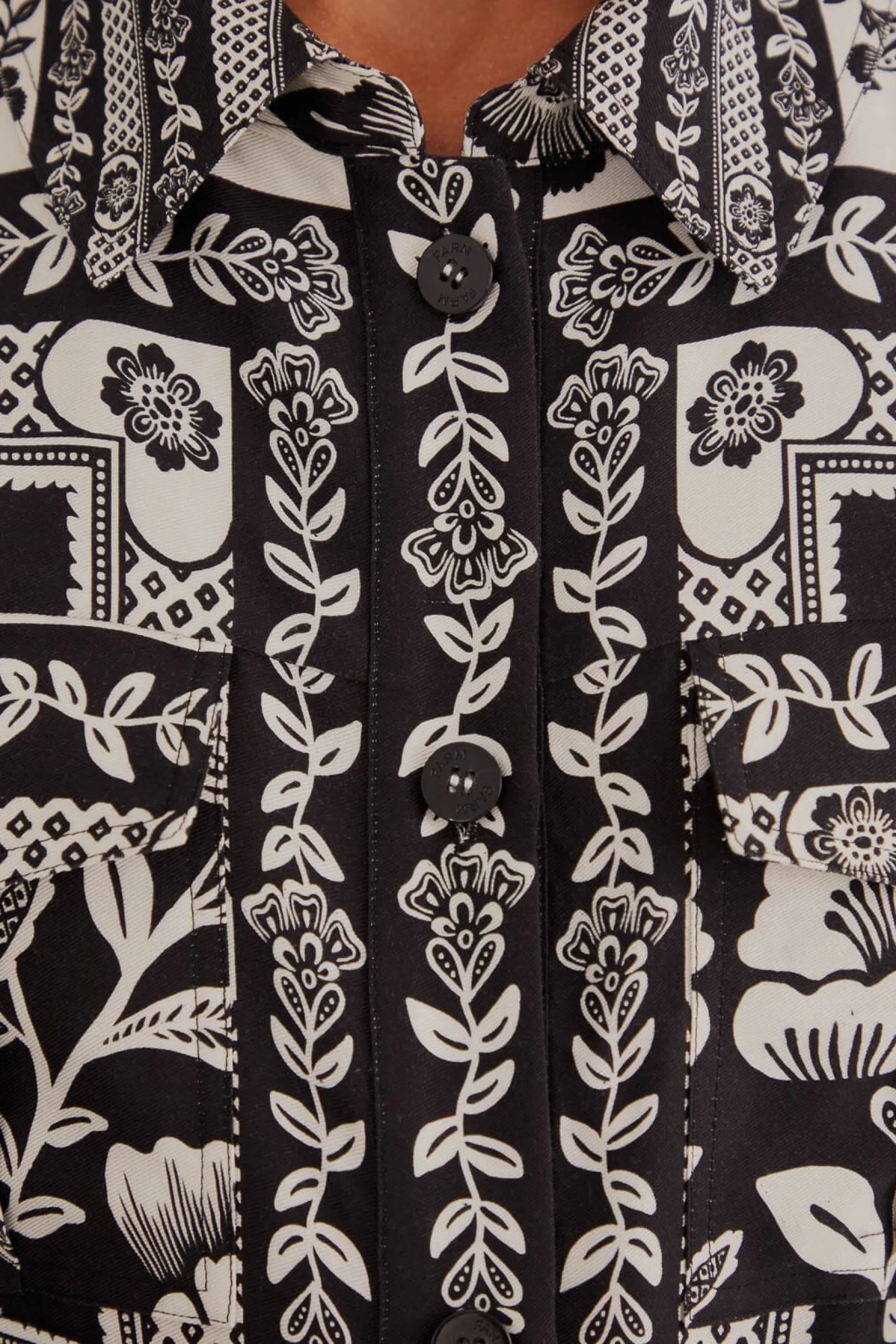 FARM Rio BLACK PINEAPPLE GARDEN LONG SLEEVE SHIRTDRESS Cheap