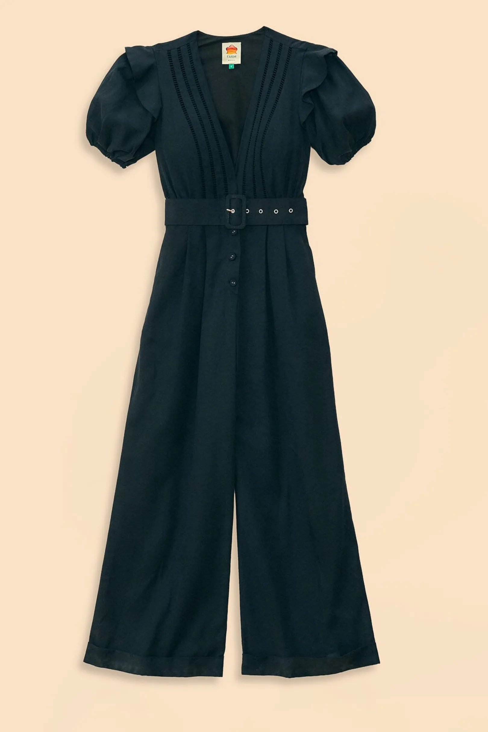 FARM Rio BLACK PLEATED SHORT SLEEVE JUMPSUIT Clearance