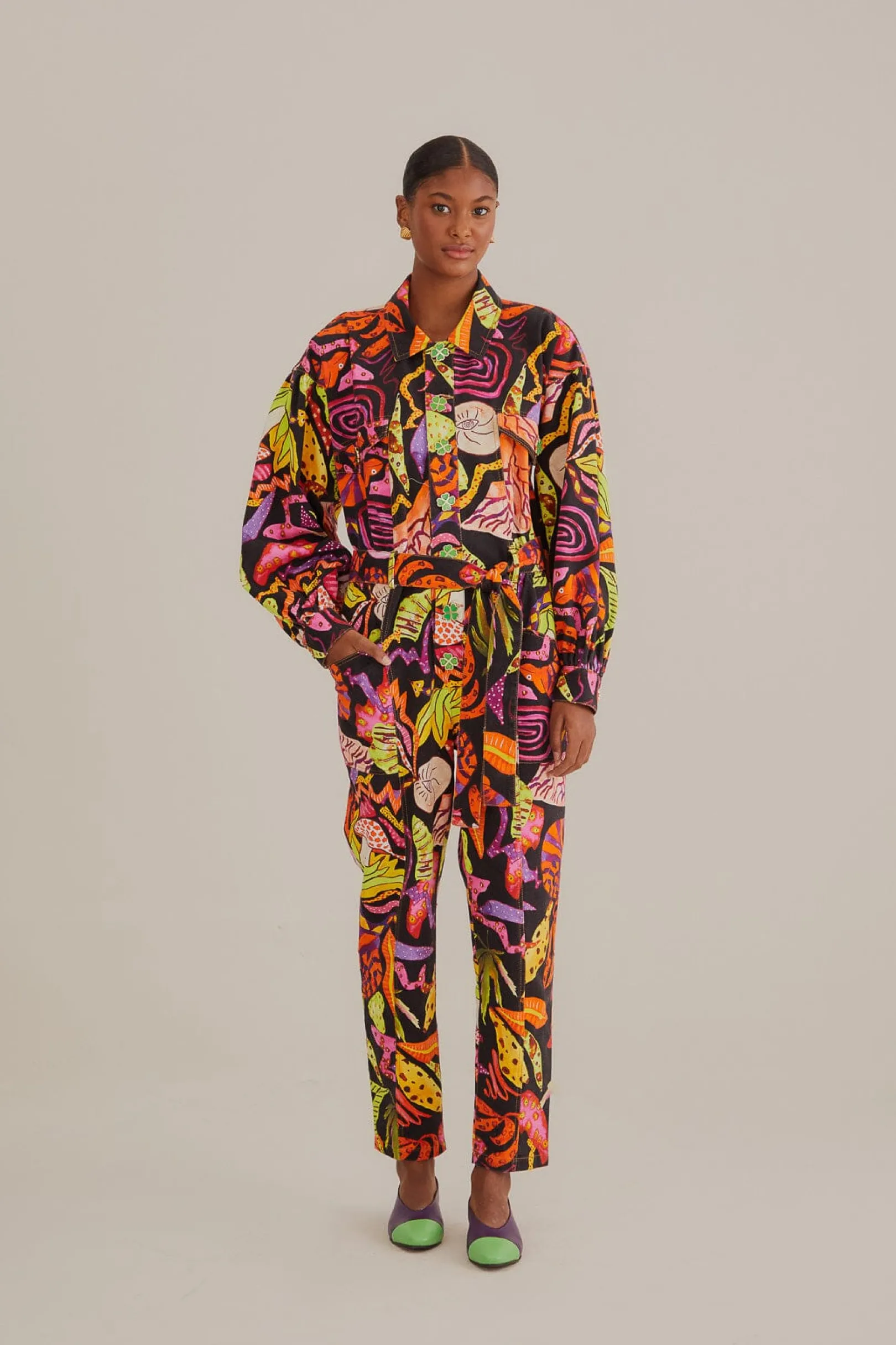FARM Rio BLACK PSYCHEDELIC GARDEN JUMPSUIT Clearance
