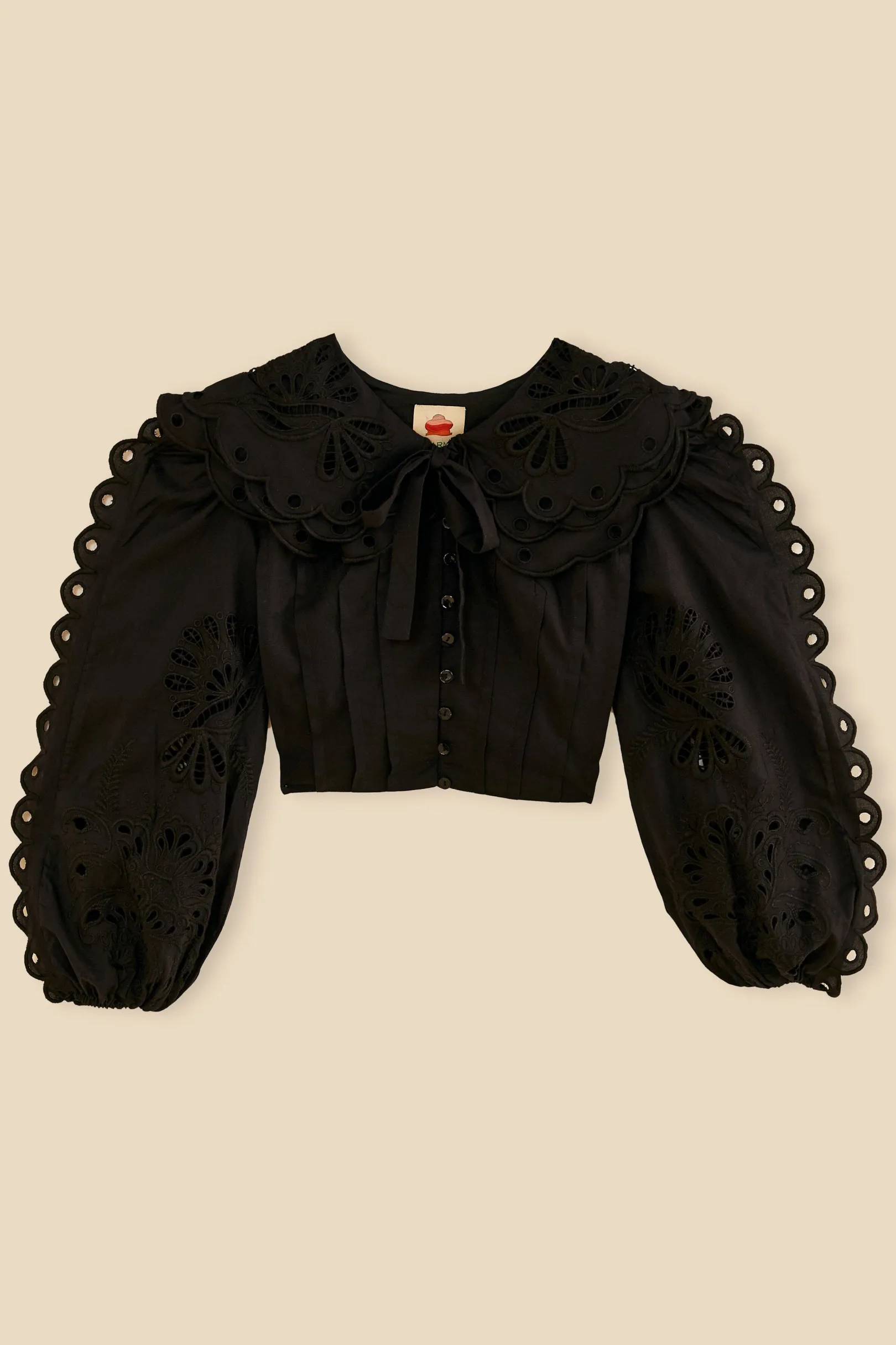 FARM Rio BLACK RICHELIEU BIG COLLAR BLOUSE New